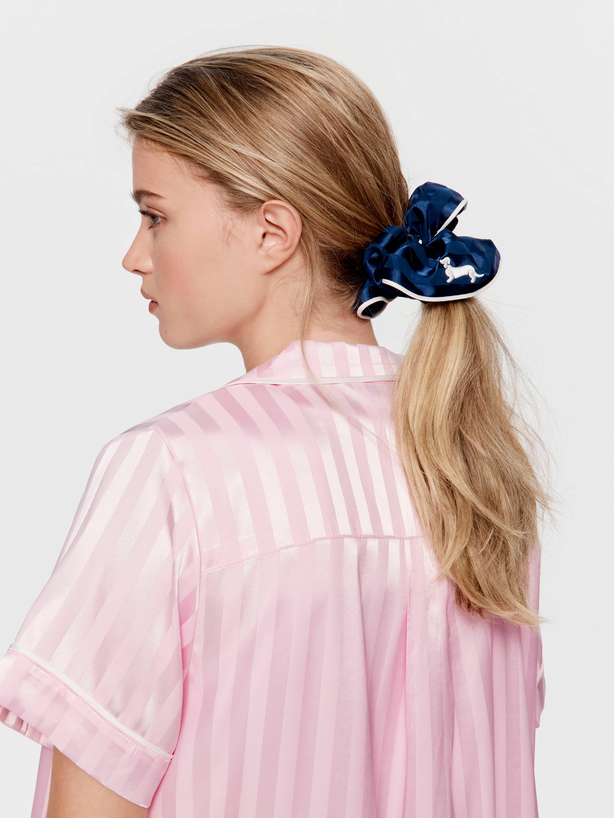 Large Navy Satin Scrunchie