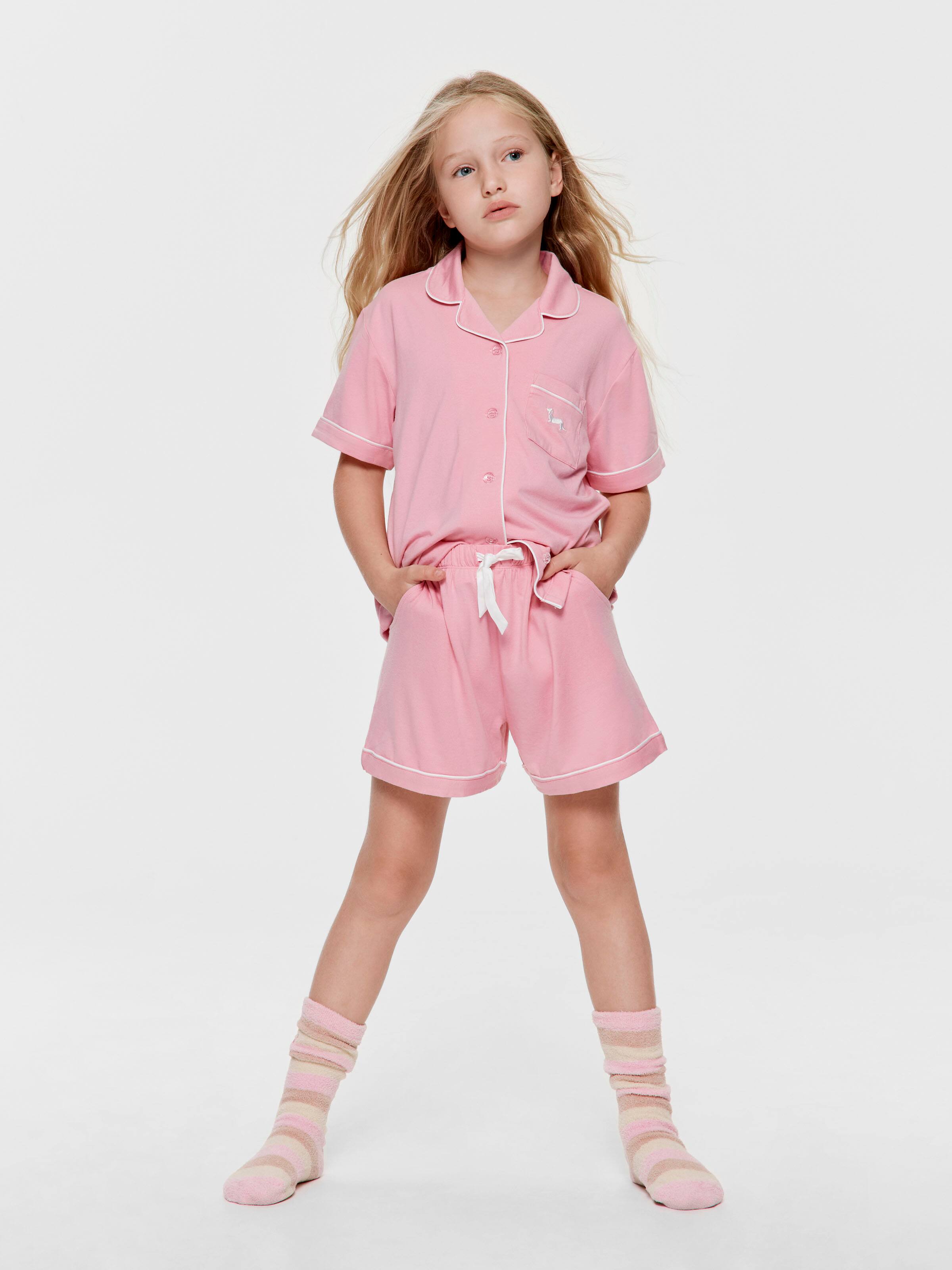 Girls Pink Bamboo Classic Short Pj Set