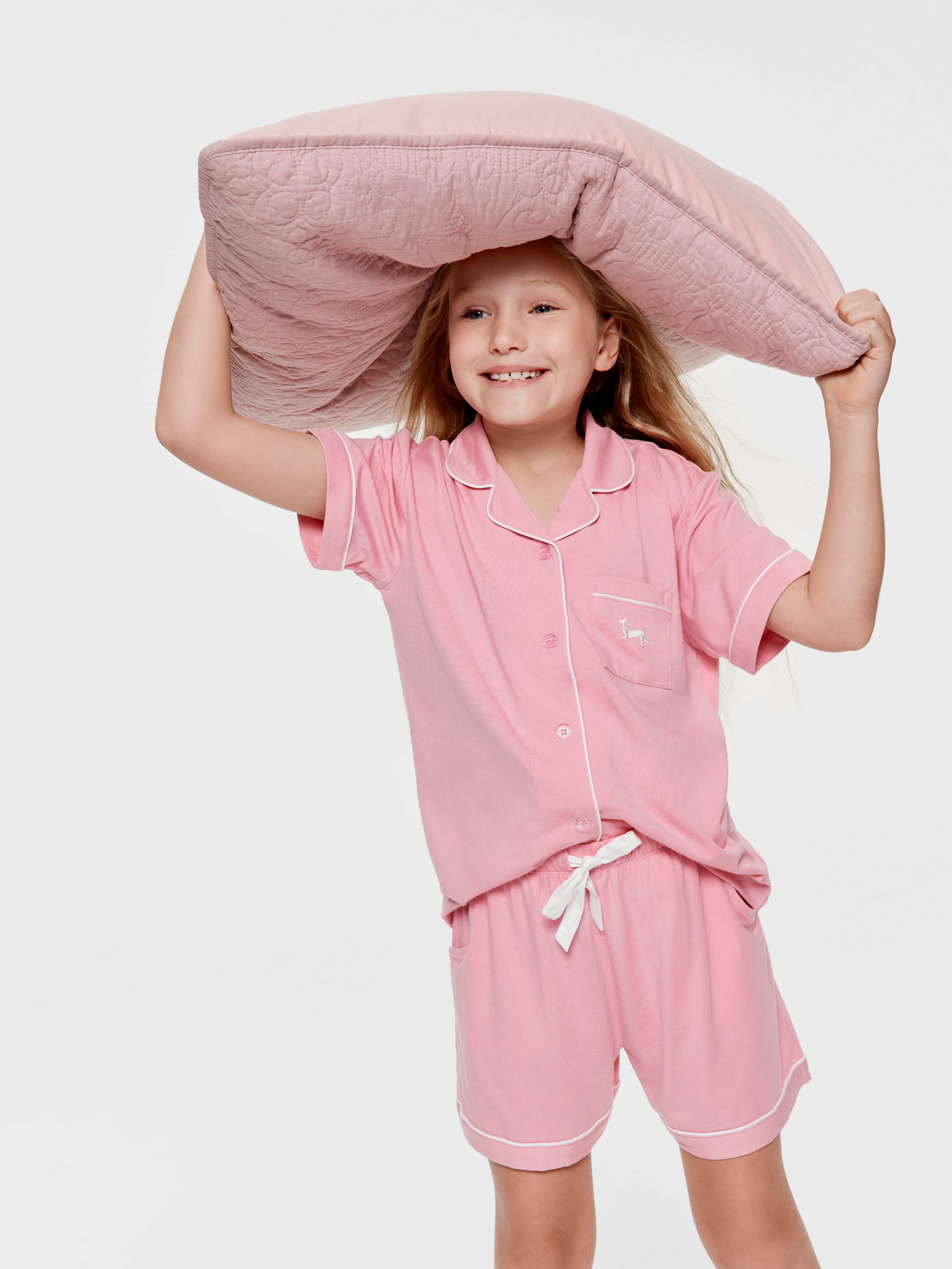 Girls Pink Bamboo Classic Short Pj Set