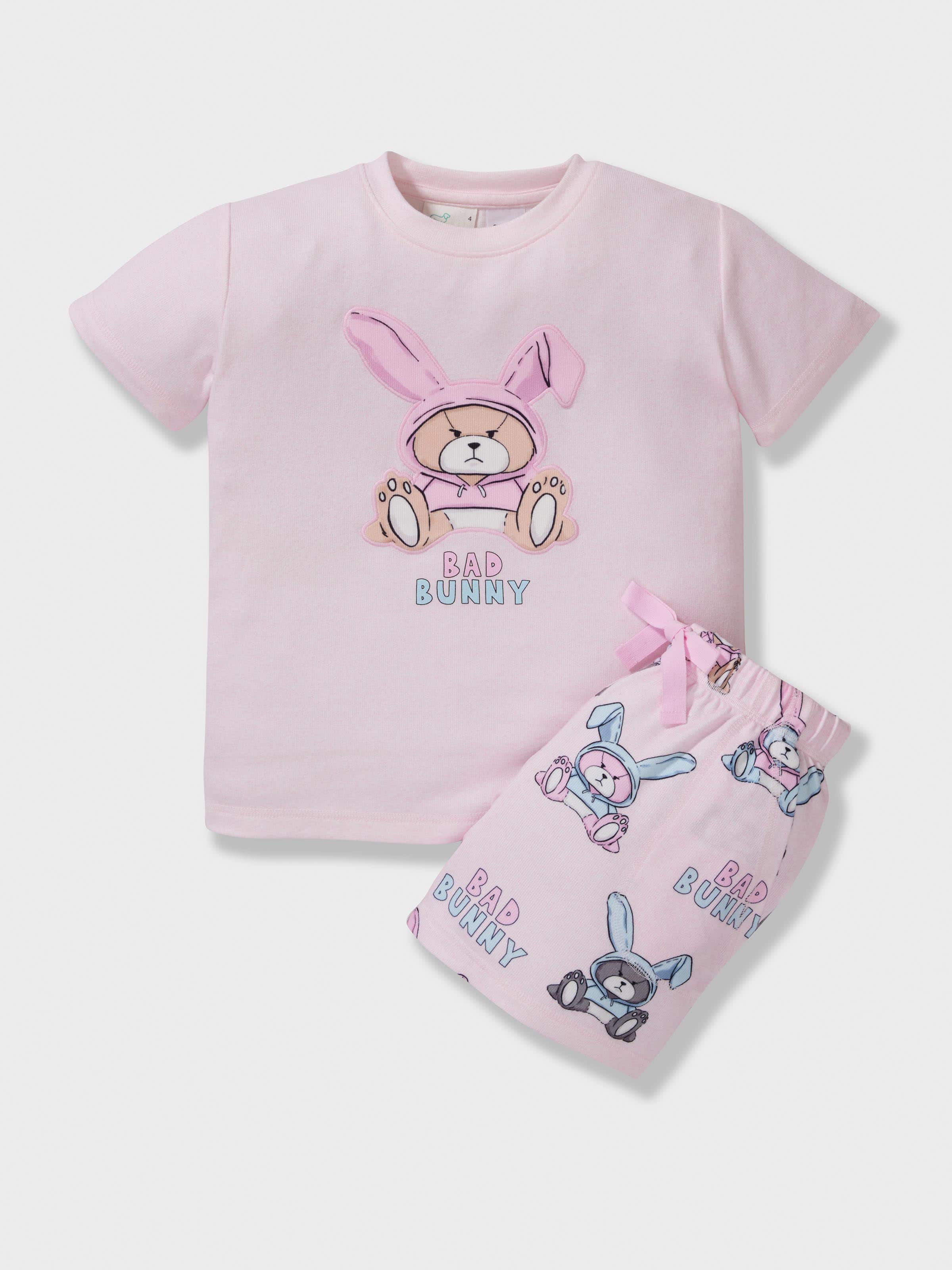 Girls Bad Bunny Plush Short Pj Set