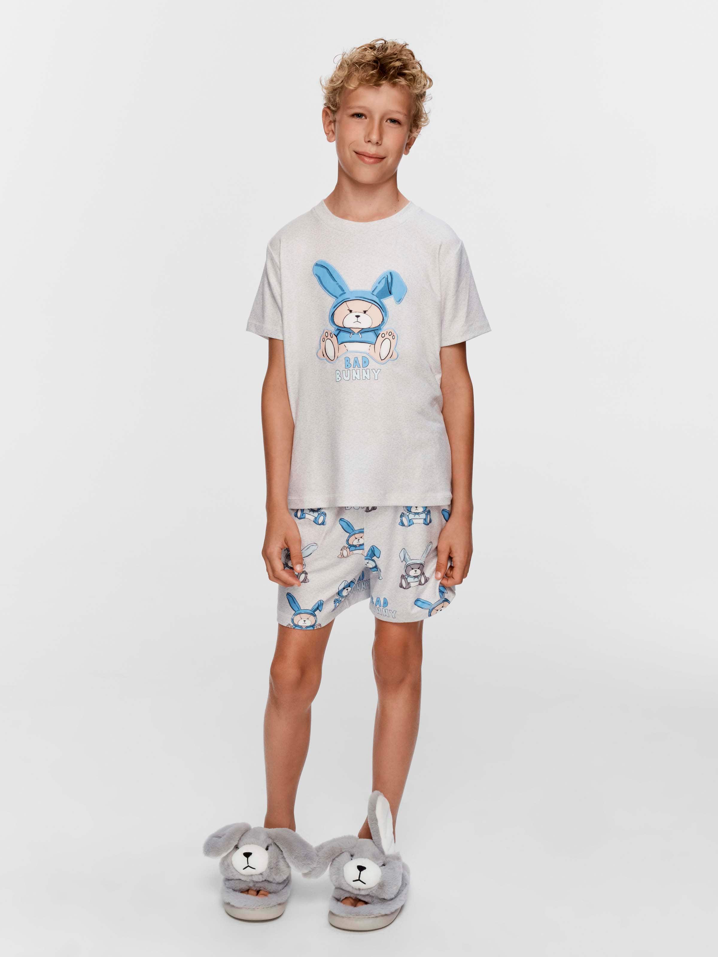 Boys Bad Bunny Plush Short Pj Set