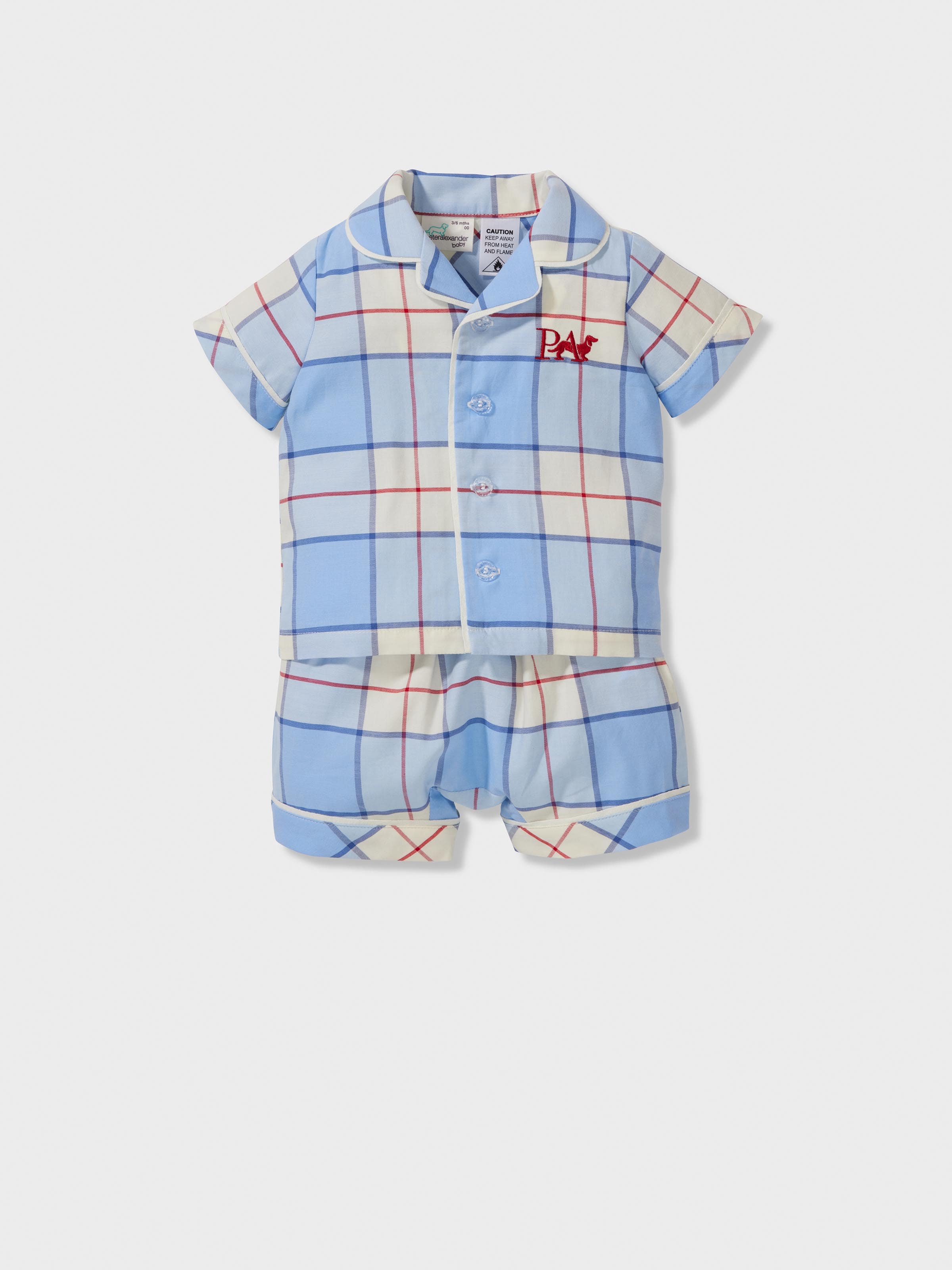 Baby Blue Check 100% Cotton Classic Pj Set