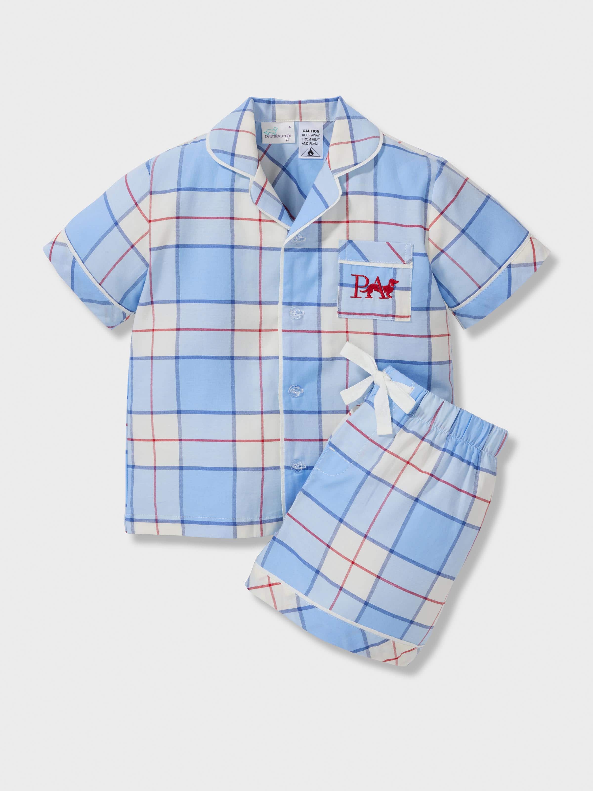 Kids Blue Check 100% Cotton Short Classic Pj Set
