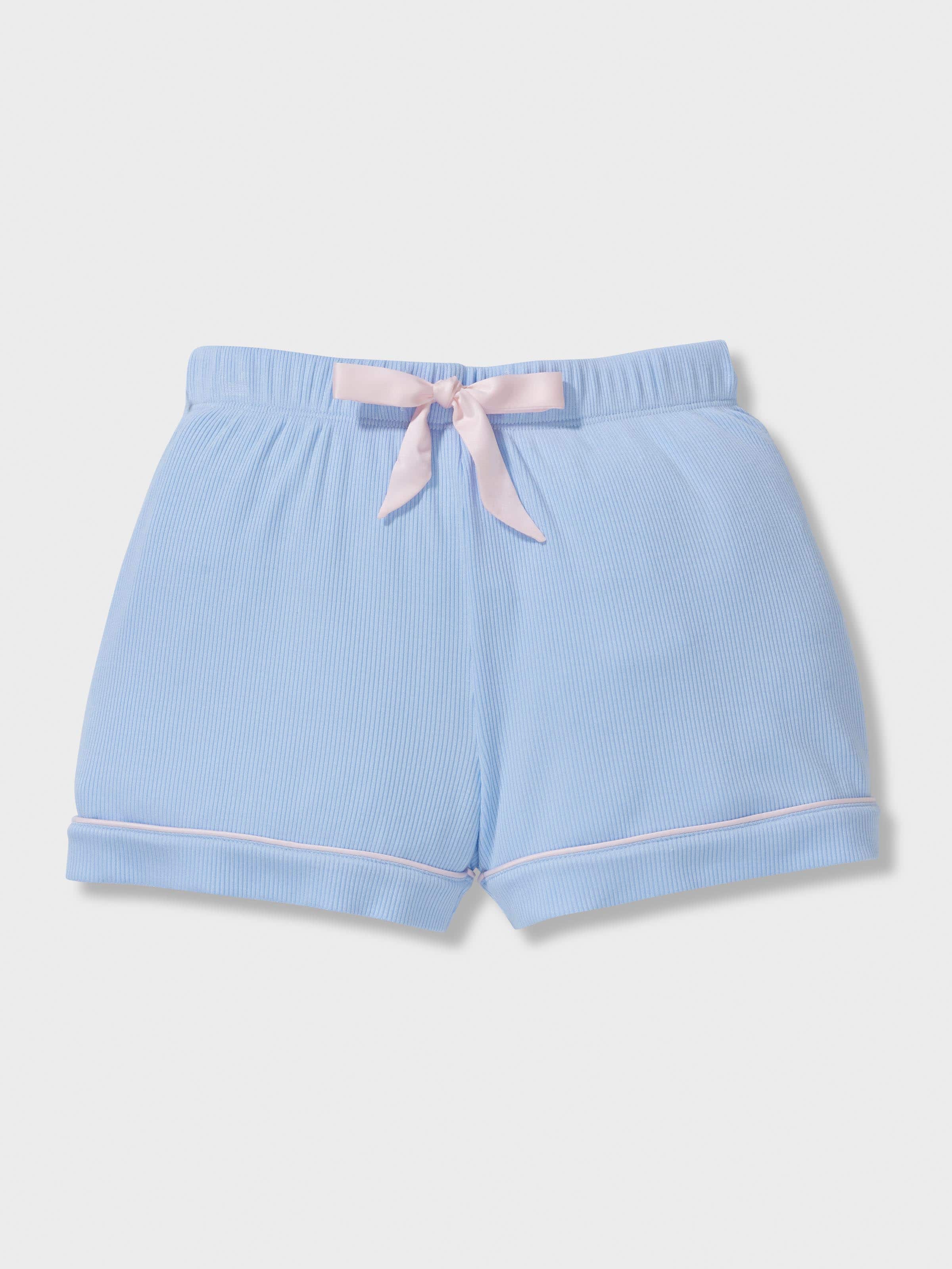 Girls Blue Rib Short Classic Pj Set