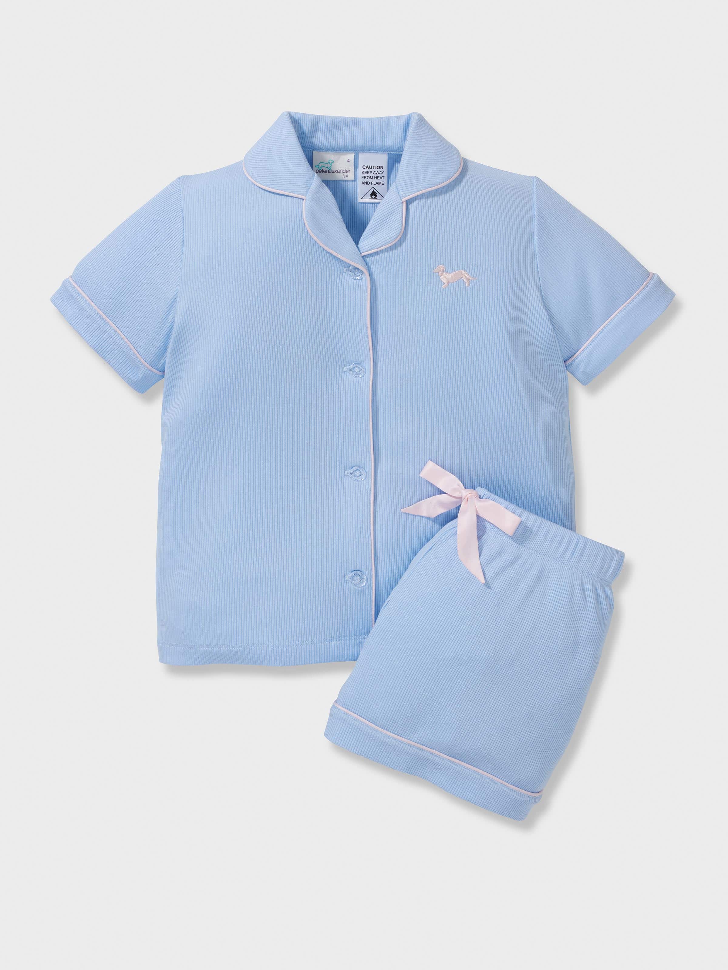 Girls Blue Rib Short Classic Pj Set