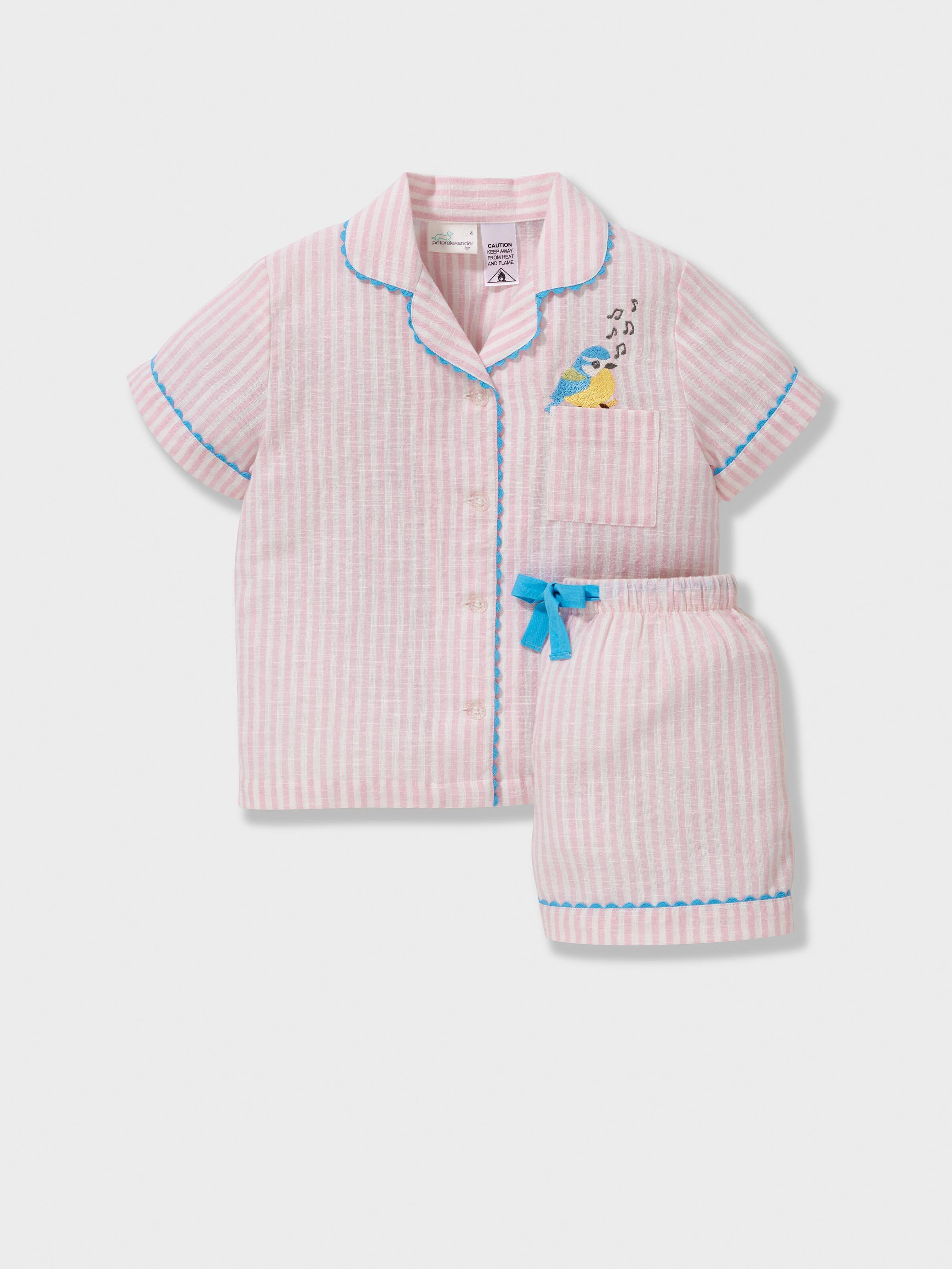 Jnr Girls Birdie Stripe 100% Cotton Short Classic Pj Set