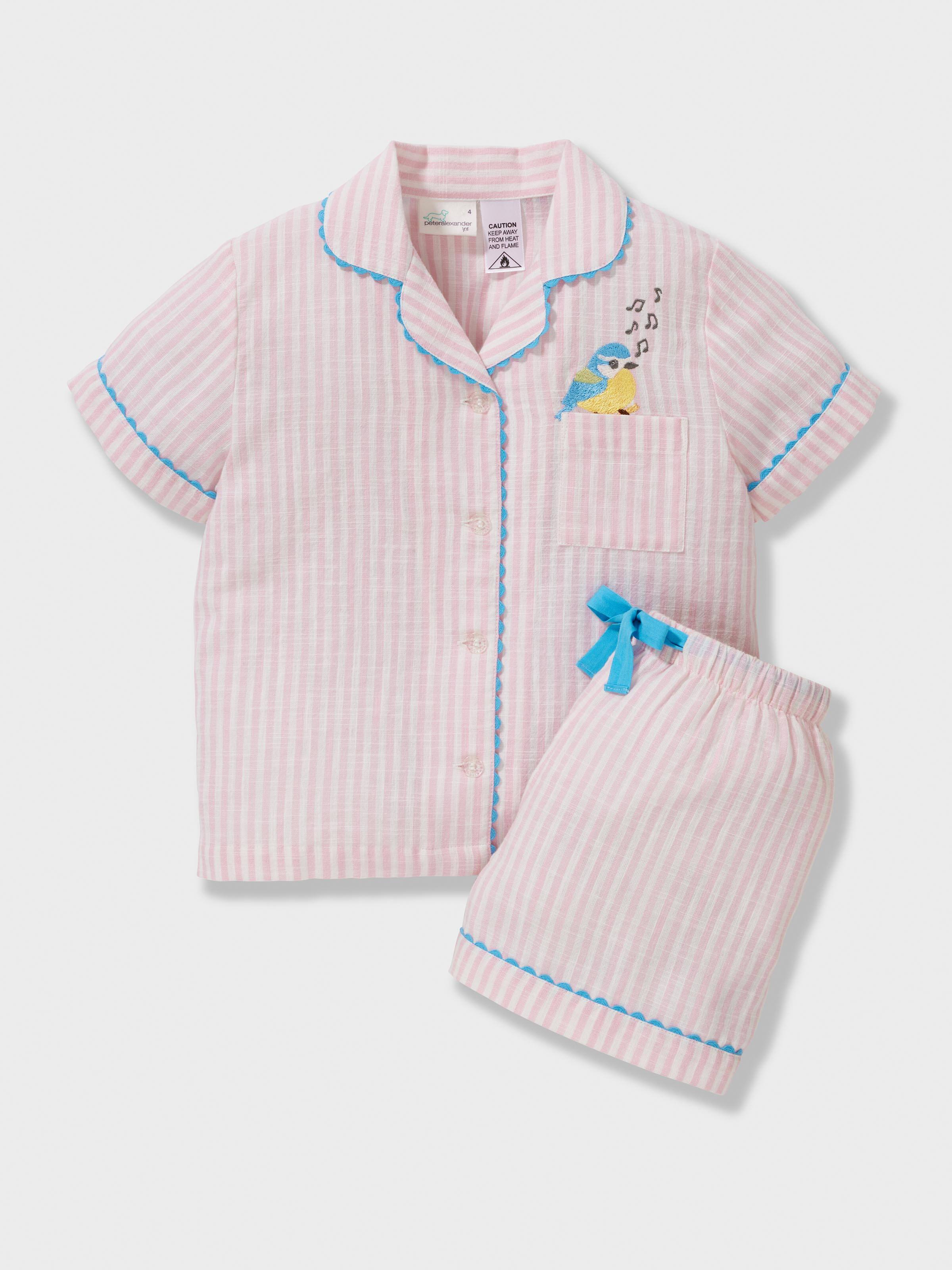 Girls Stripe Birdie 100% Cotton Classic Short Pj Set