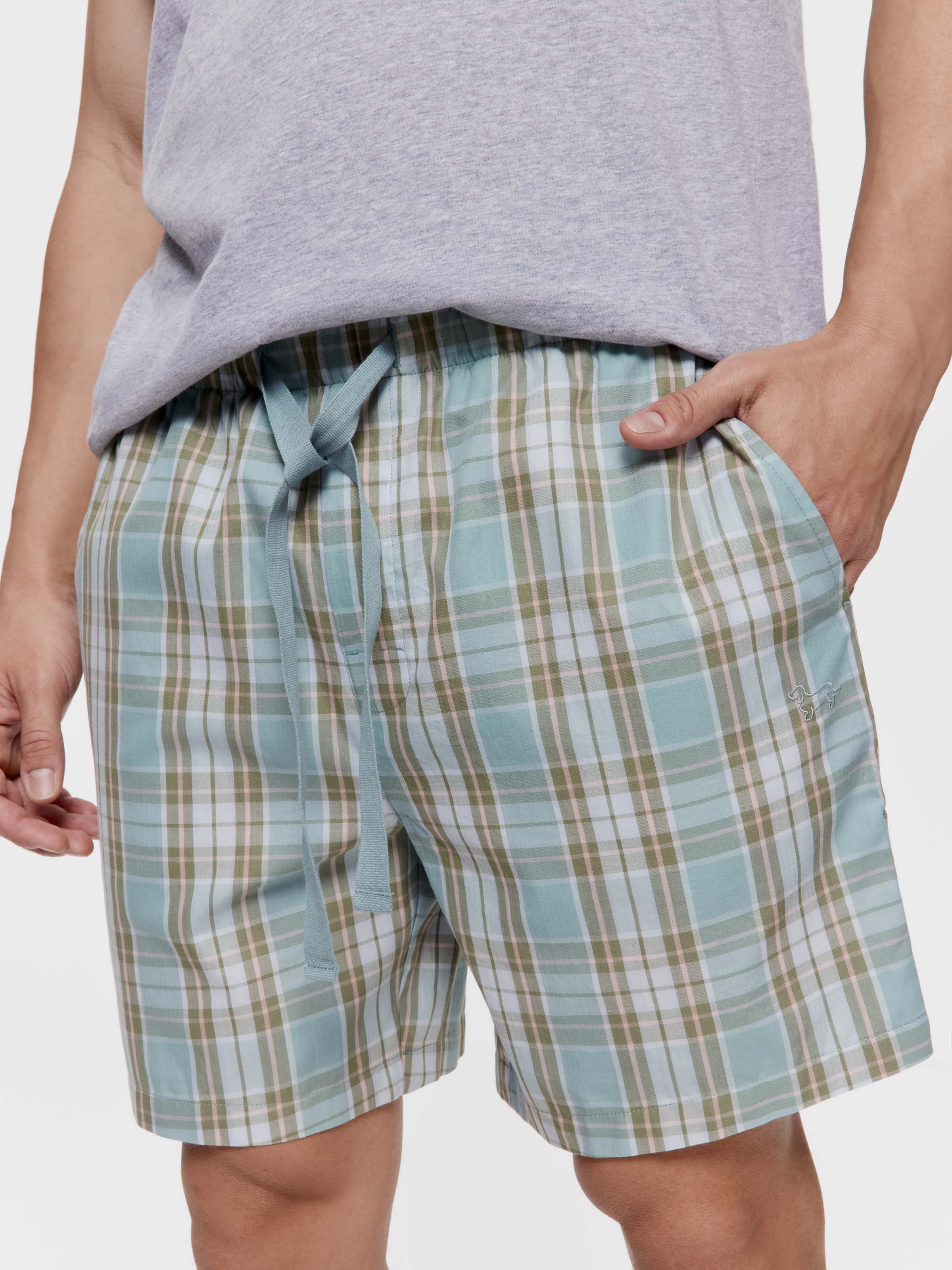 Green Check 100% Cotton Mid Short