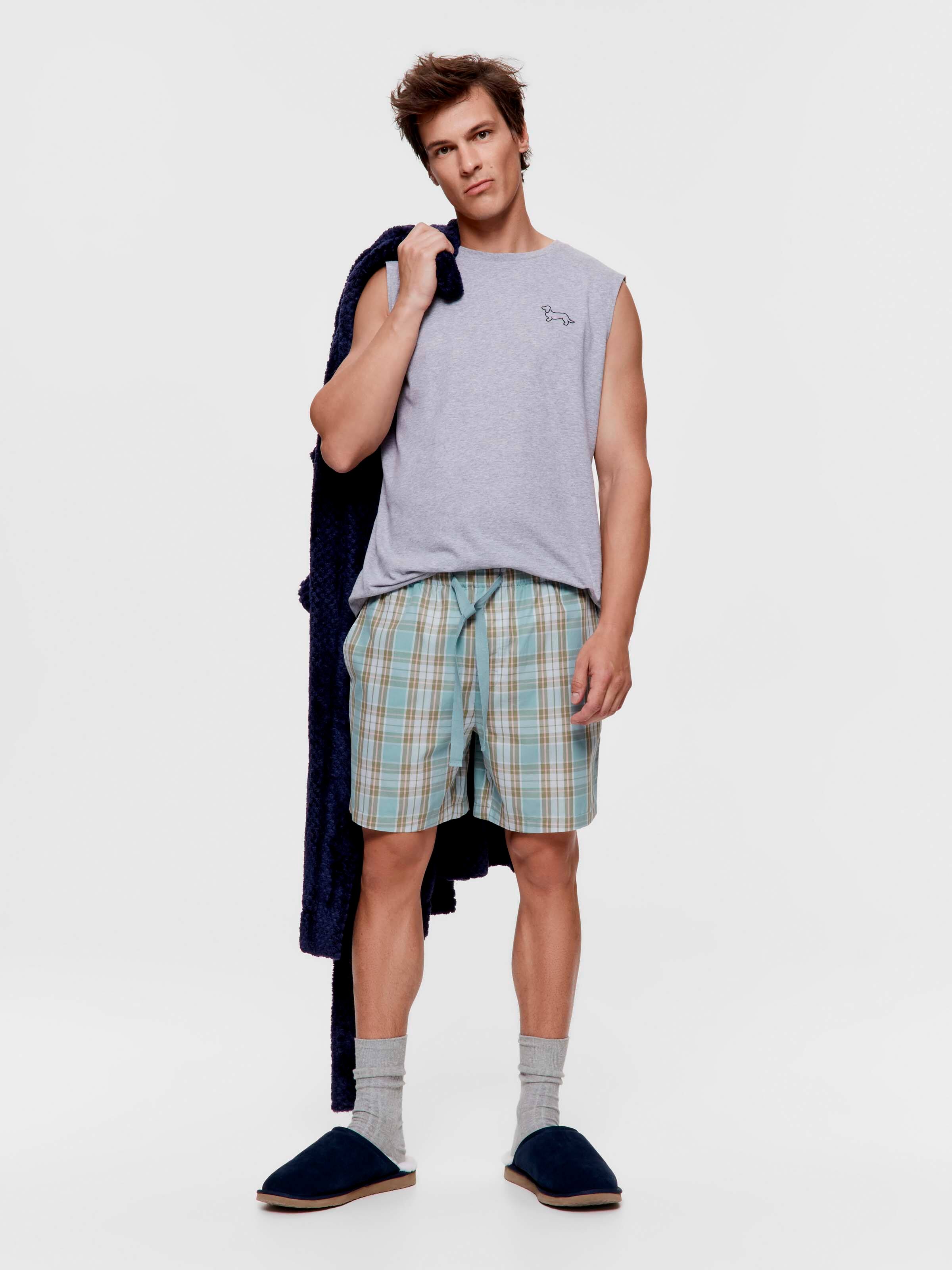 Green Check 100% Cotton Mid Short