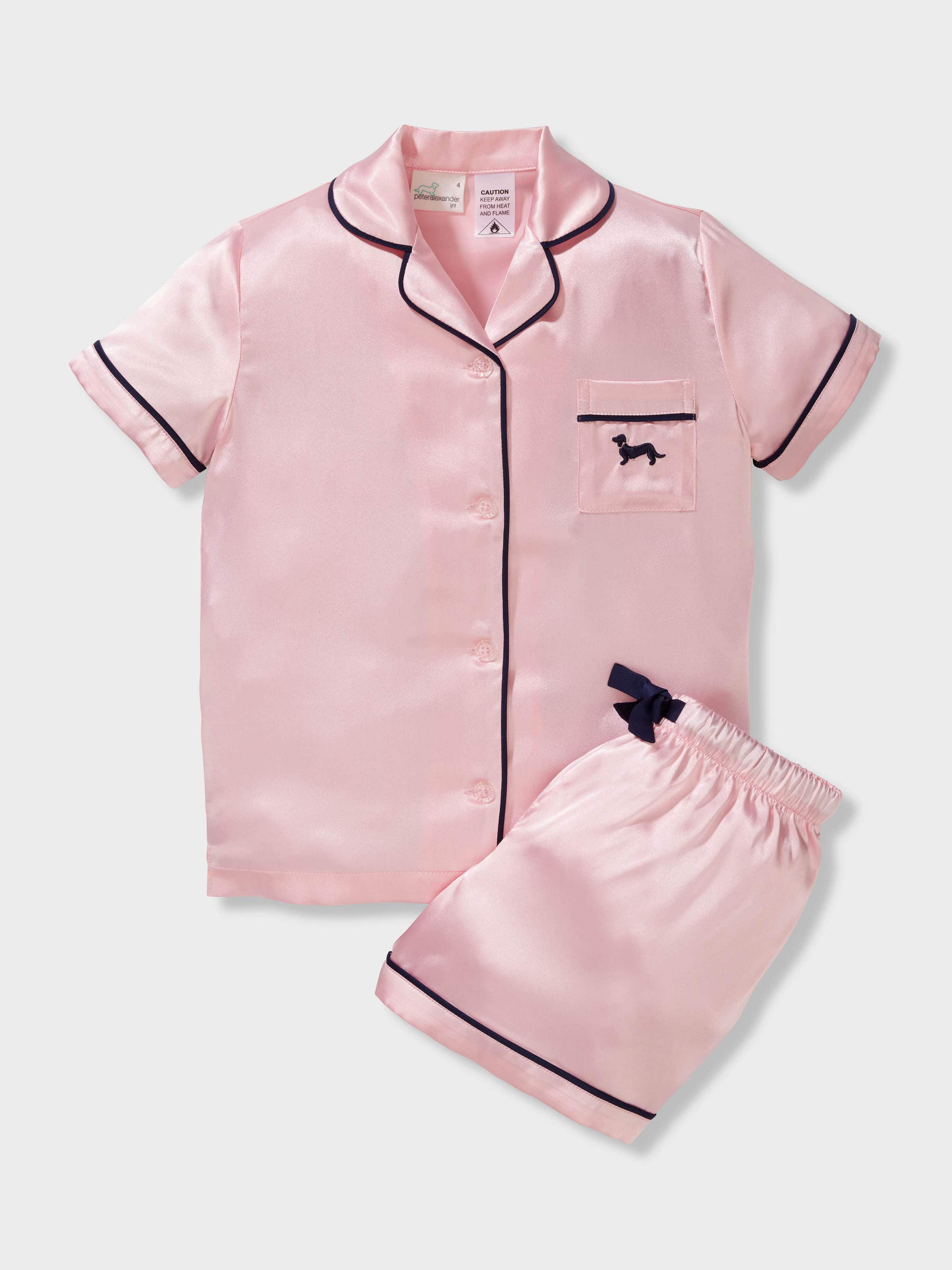 Girls Candy Pink Satin Short Plush Classic Pj Set