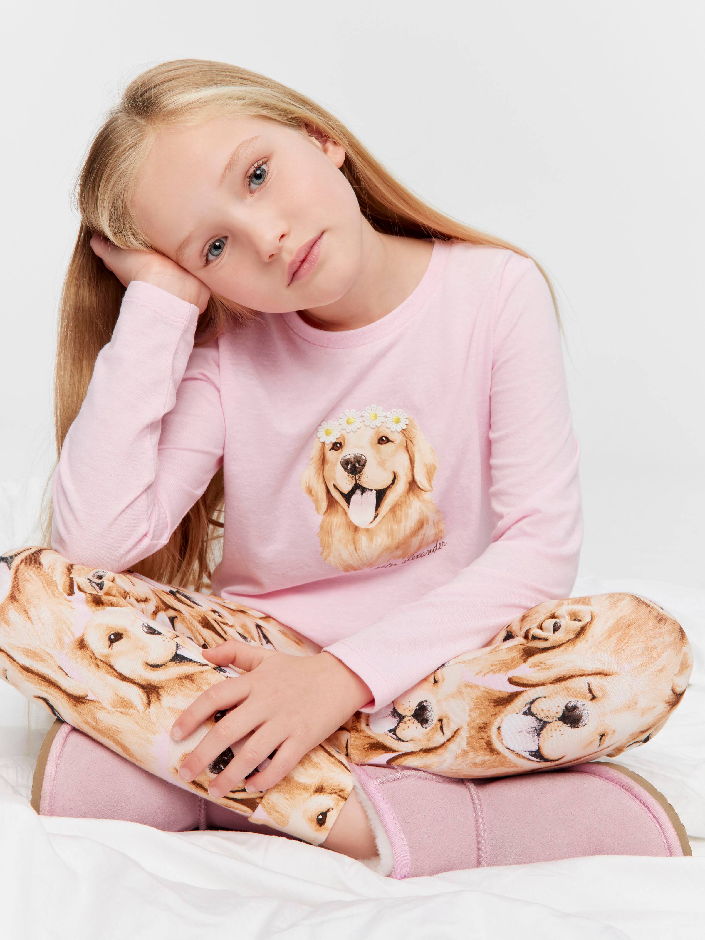 Jnr Girls Golden Retriever Long Pj Set