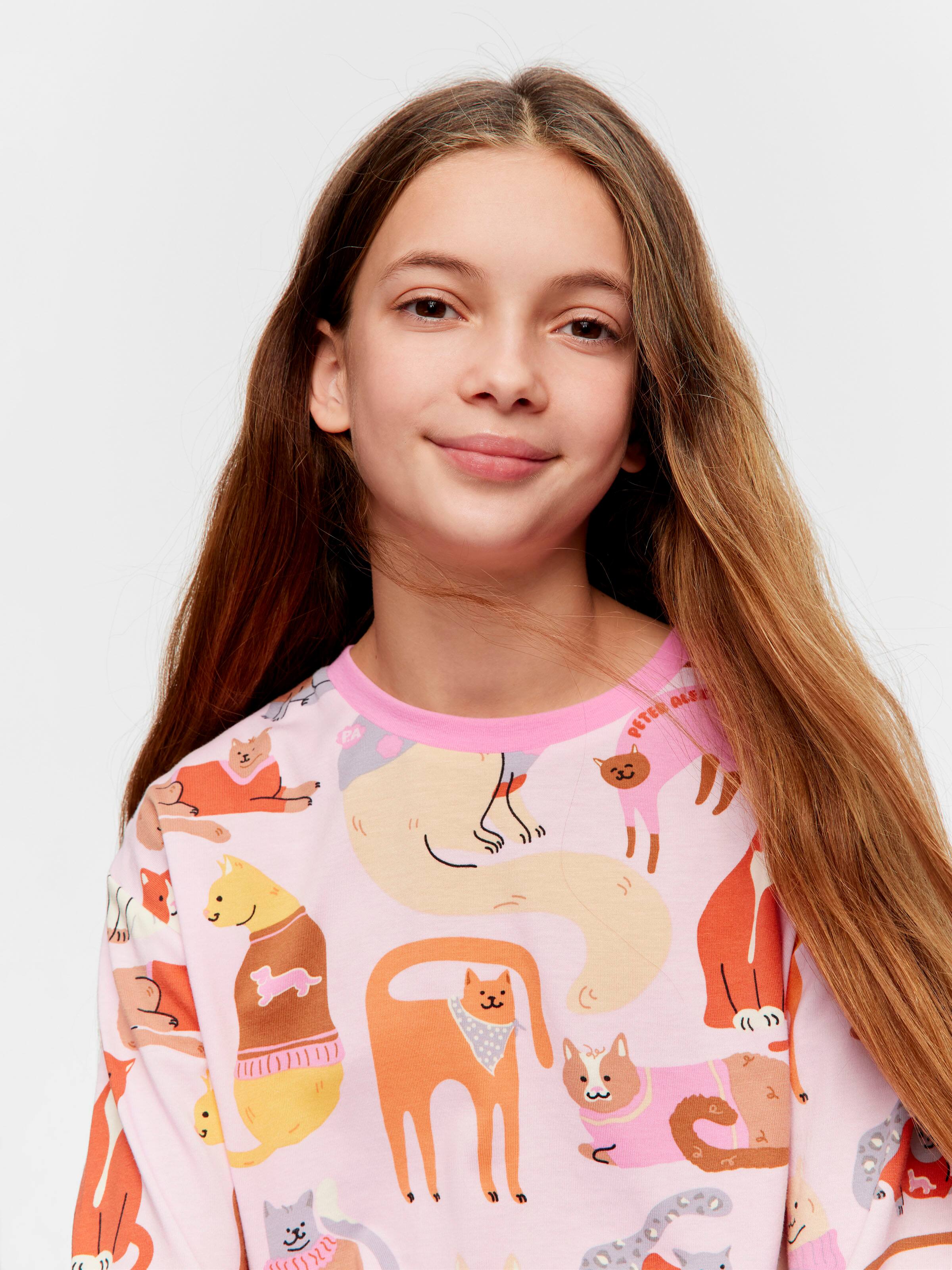 Girls Abstract Cats Long Pj Set