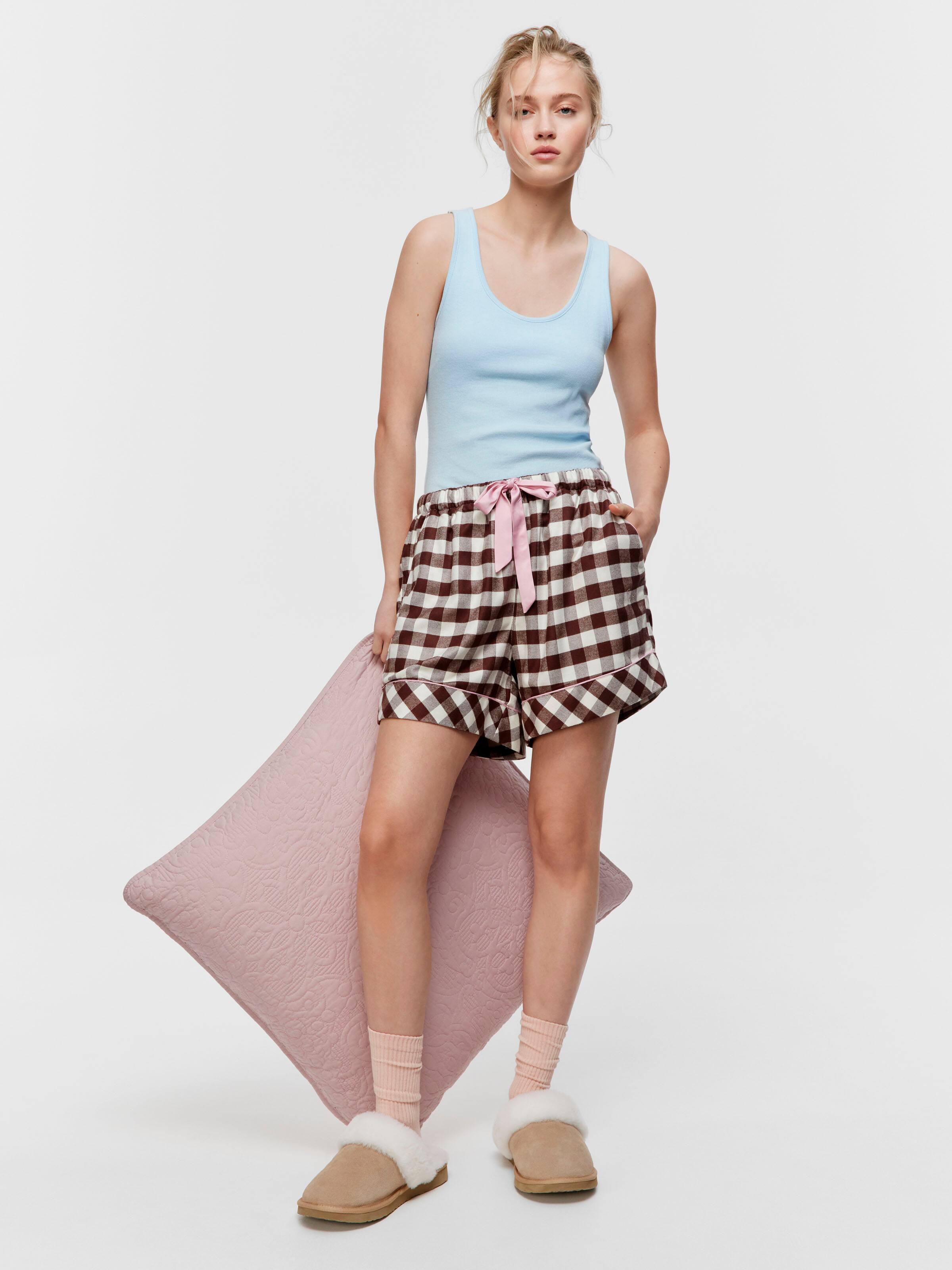 Chocolate Gingham Viscose Flannelette Mid Short