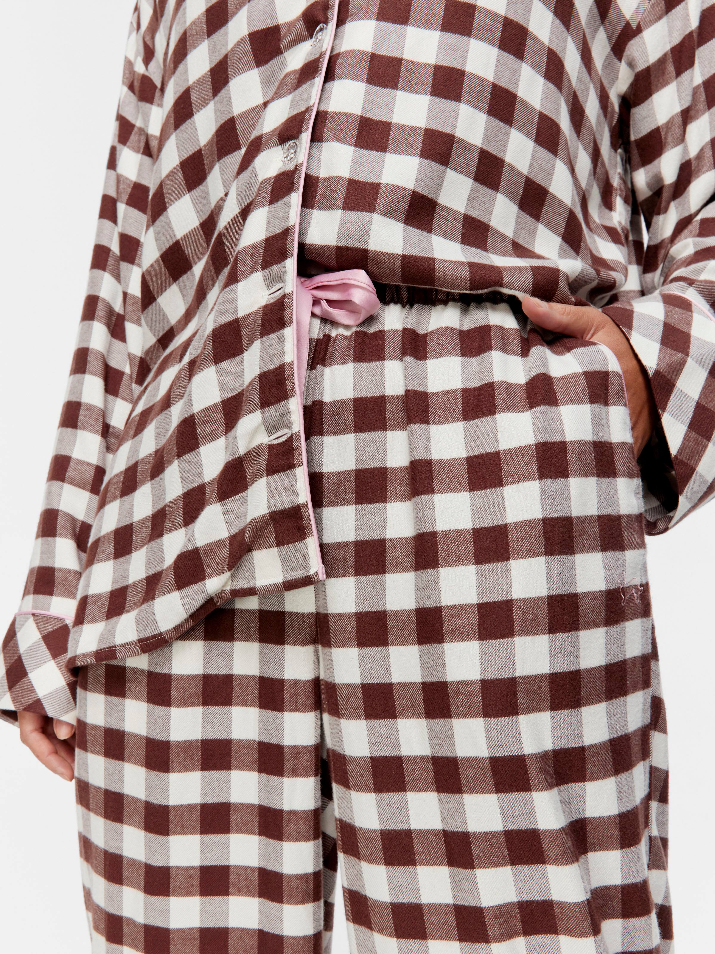 Chocolate Gingham Viscose Flannelette Classic Pj Bottom