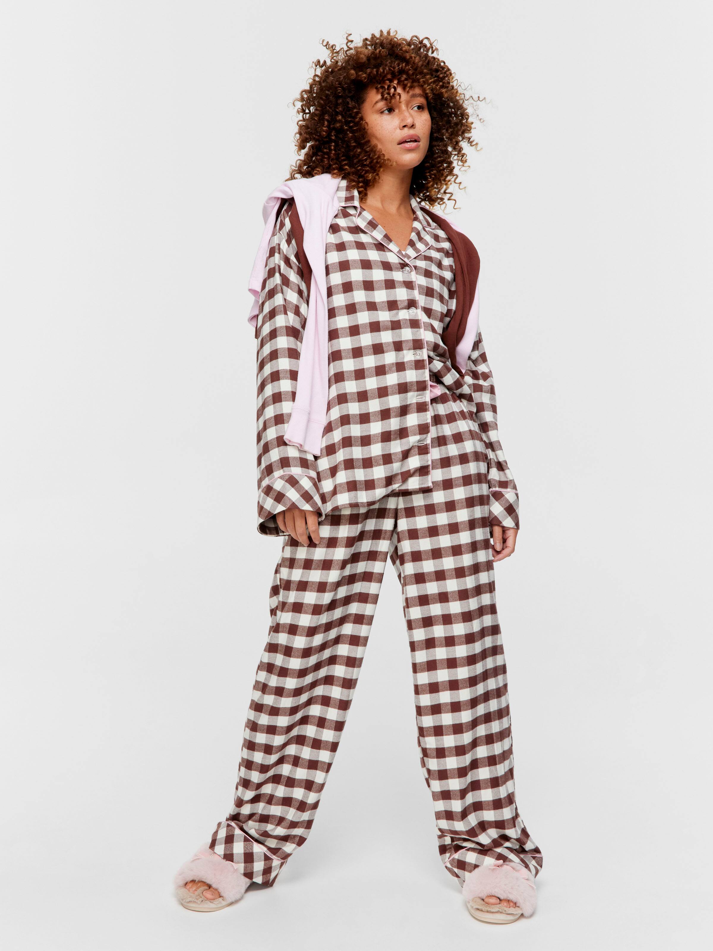 Chocolate Gingham Viscose Flannelette Classic Pj Bottom