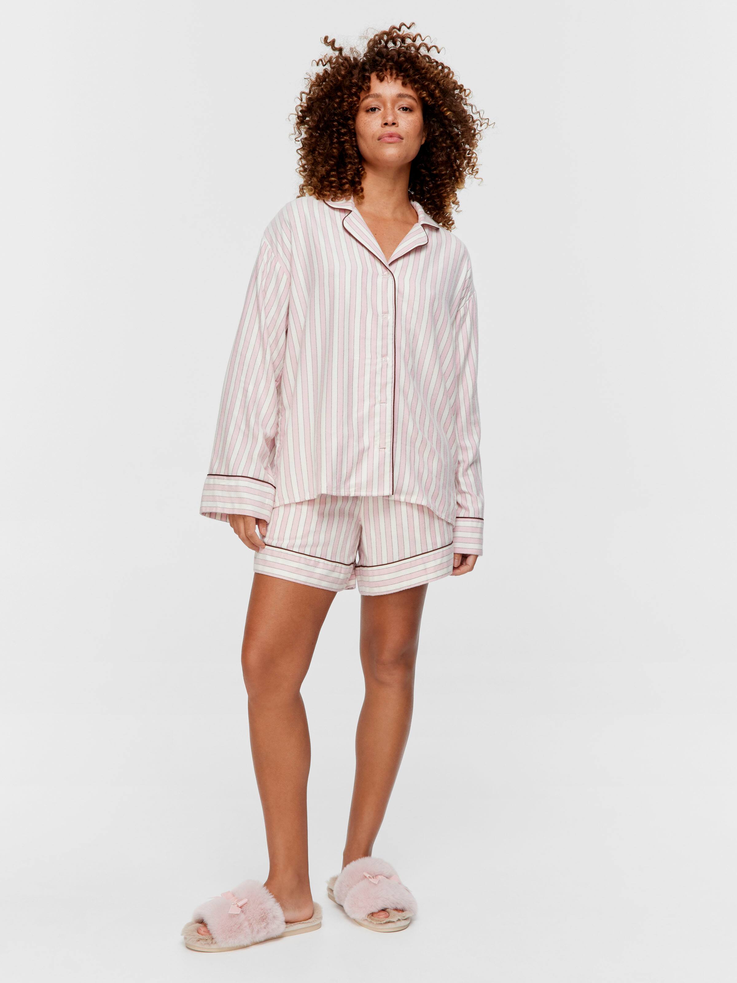 Pink Stripe Viscose Flannelette Long Sleeve Shirt