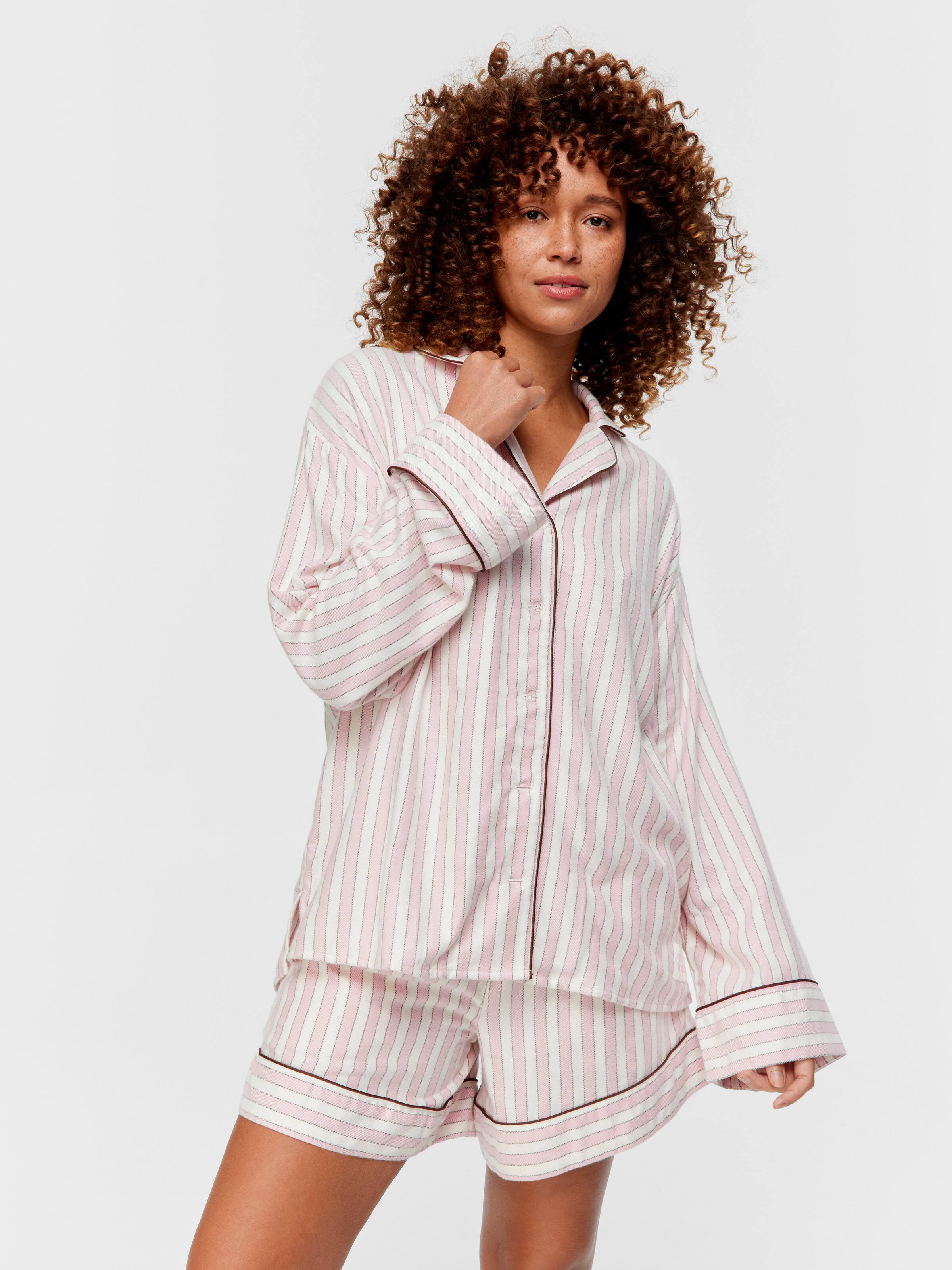 Pink Stripe Viscose Flannelette Long Sleeve Shirt