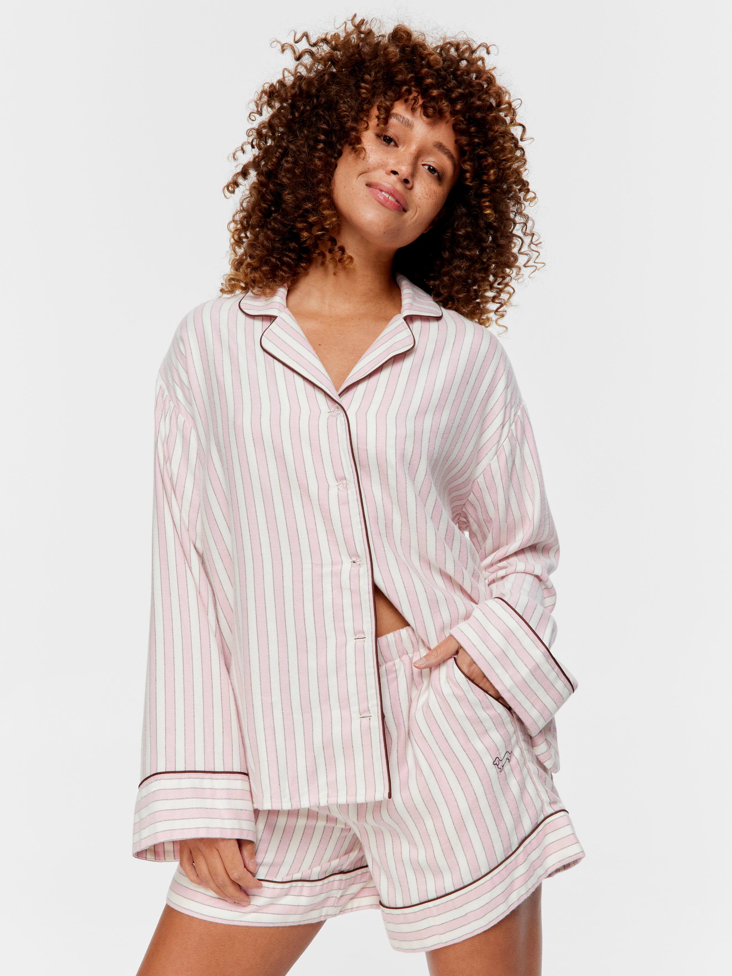 Pink Stripe Viscose Flannelette Mid Short