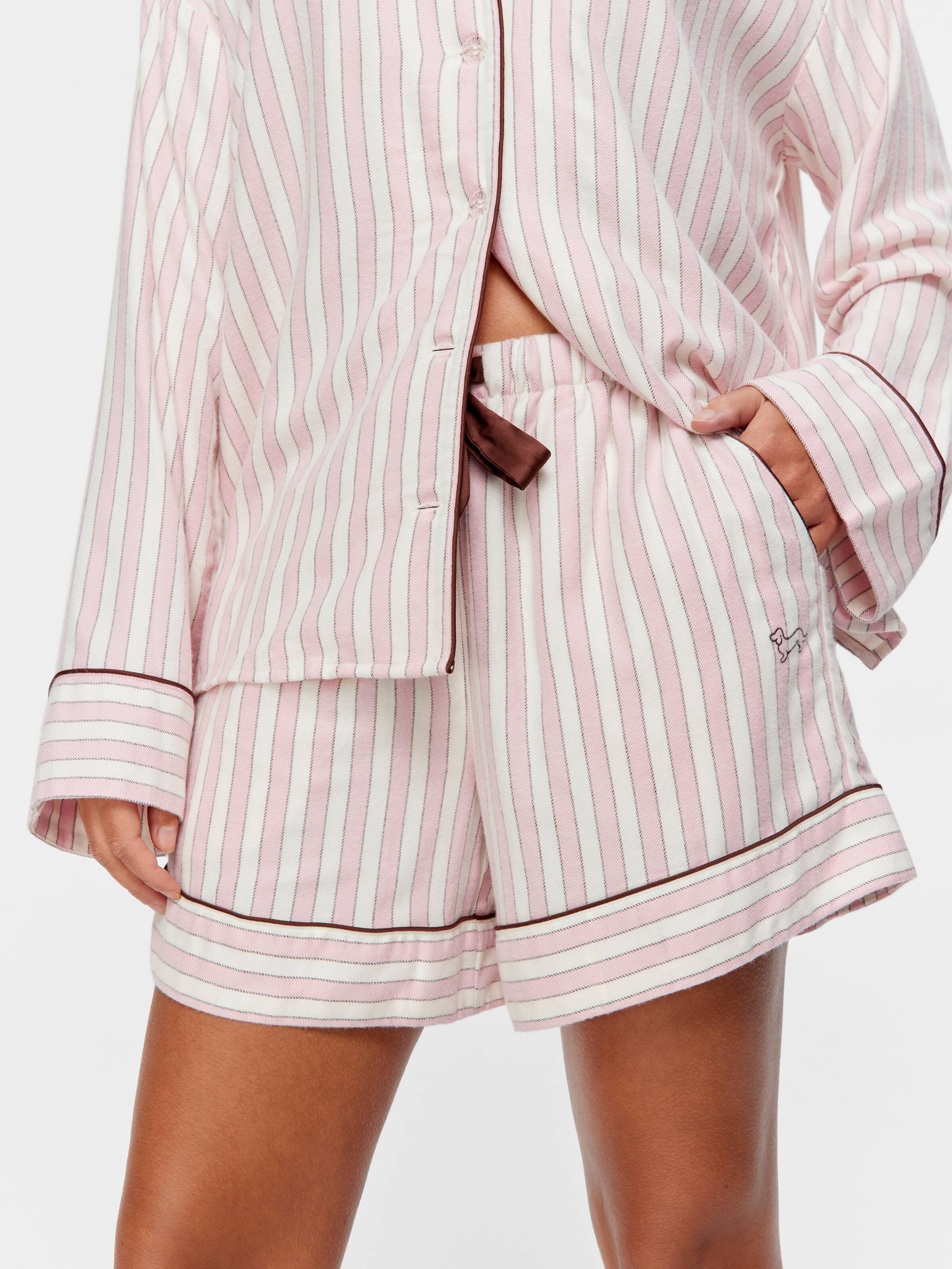 Pink Stripe Viscose Flannelette Mid Short