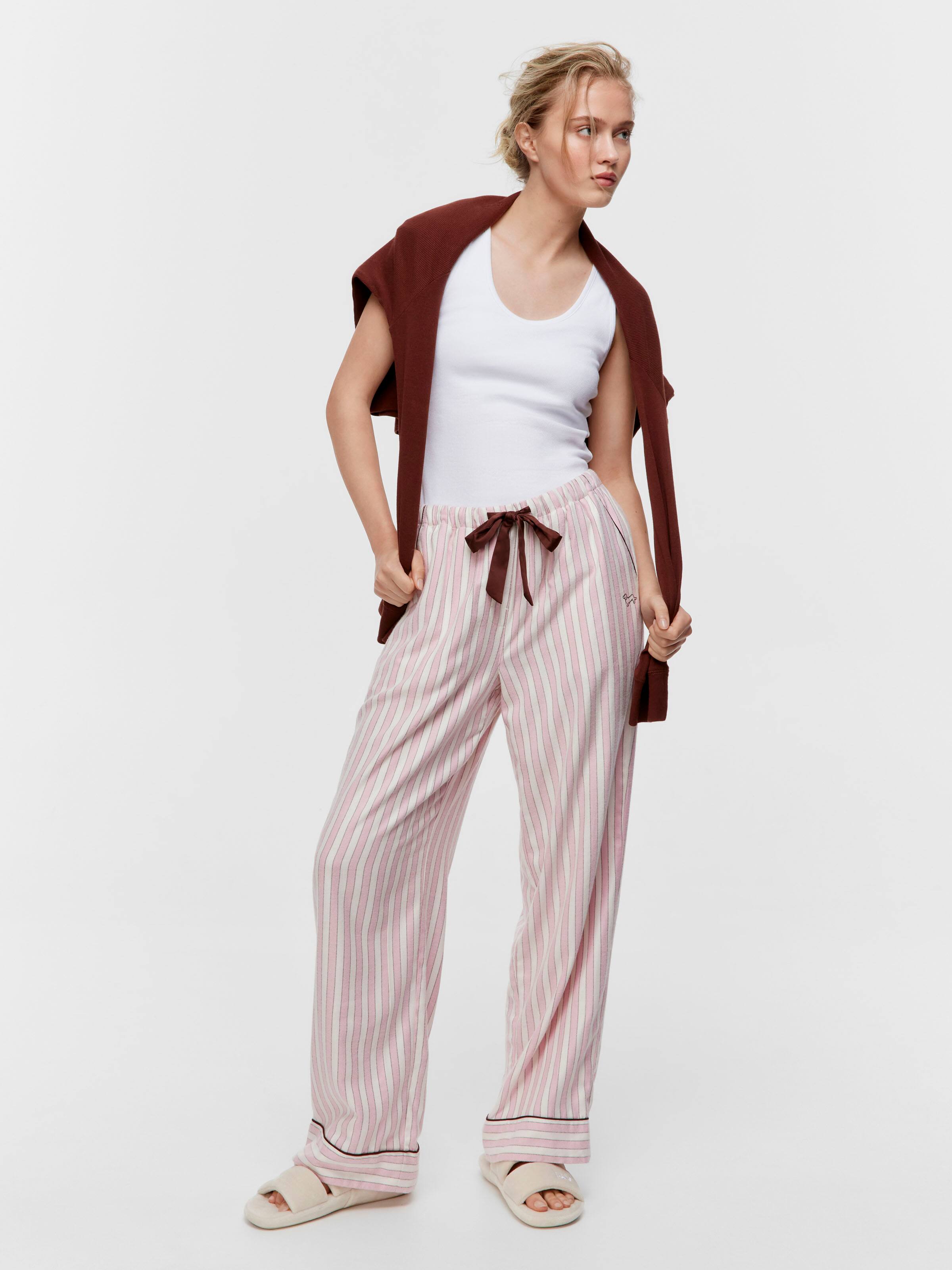 Pink Stripe Viscose Flannelette Classic Pj Bottom