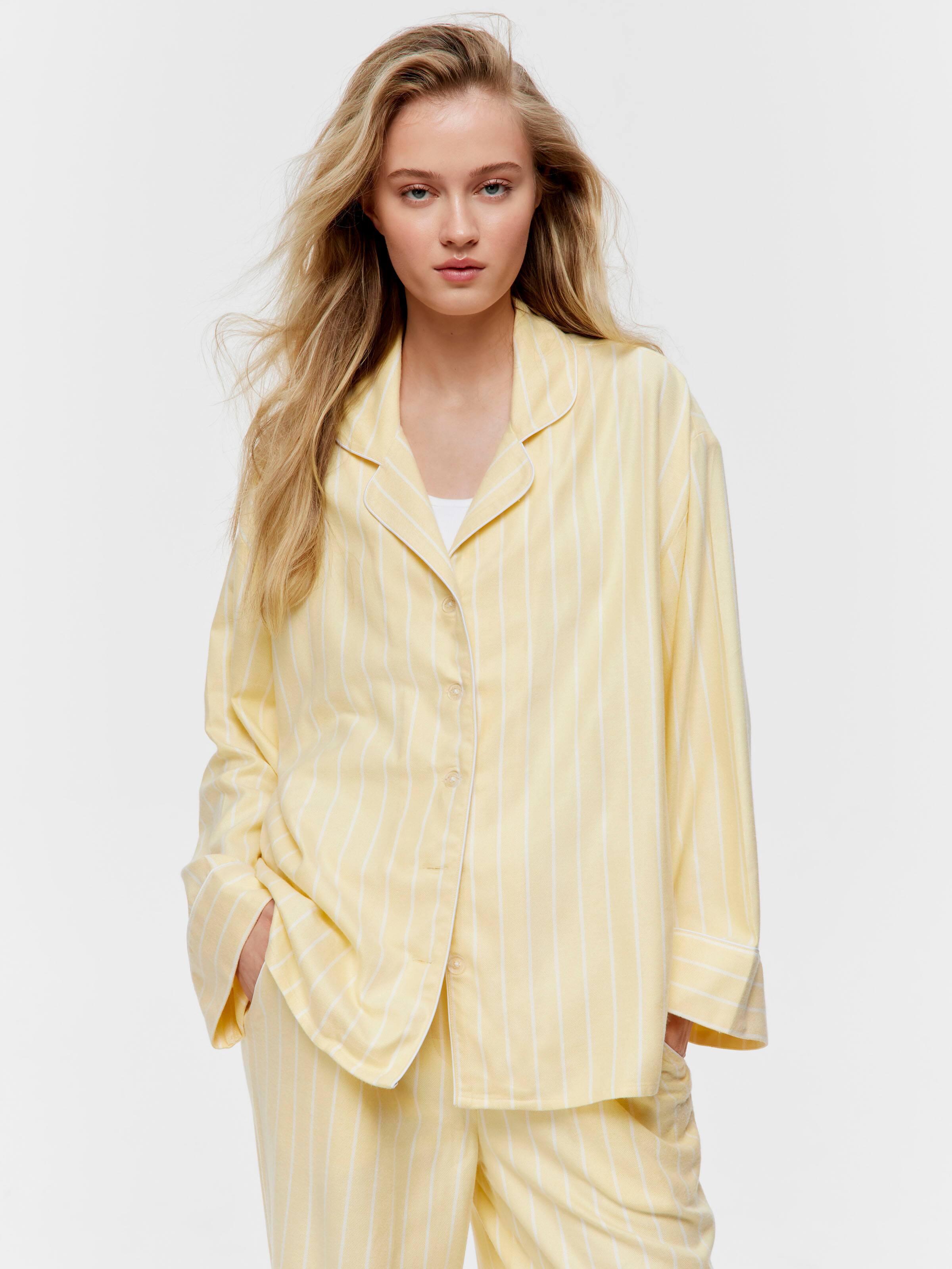 Yellow Stripe Viscose Flannelette Long Sleeve Shirt