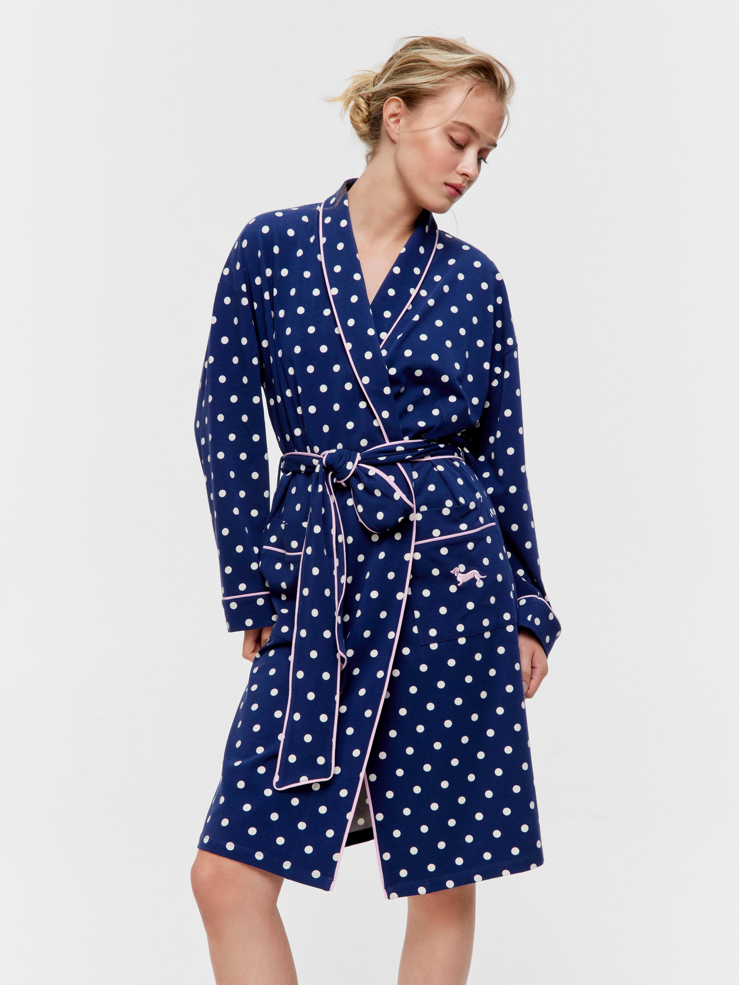 Navy Spots Shawl Dressing Gown