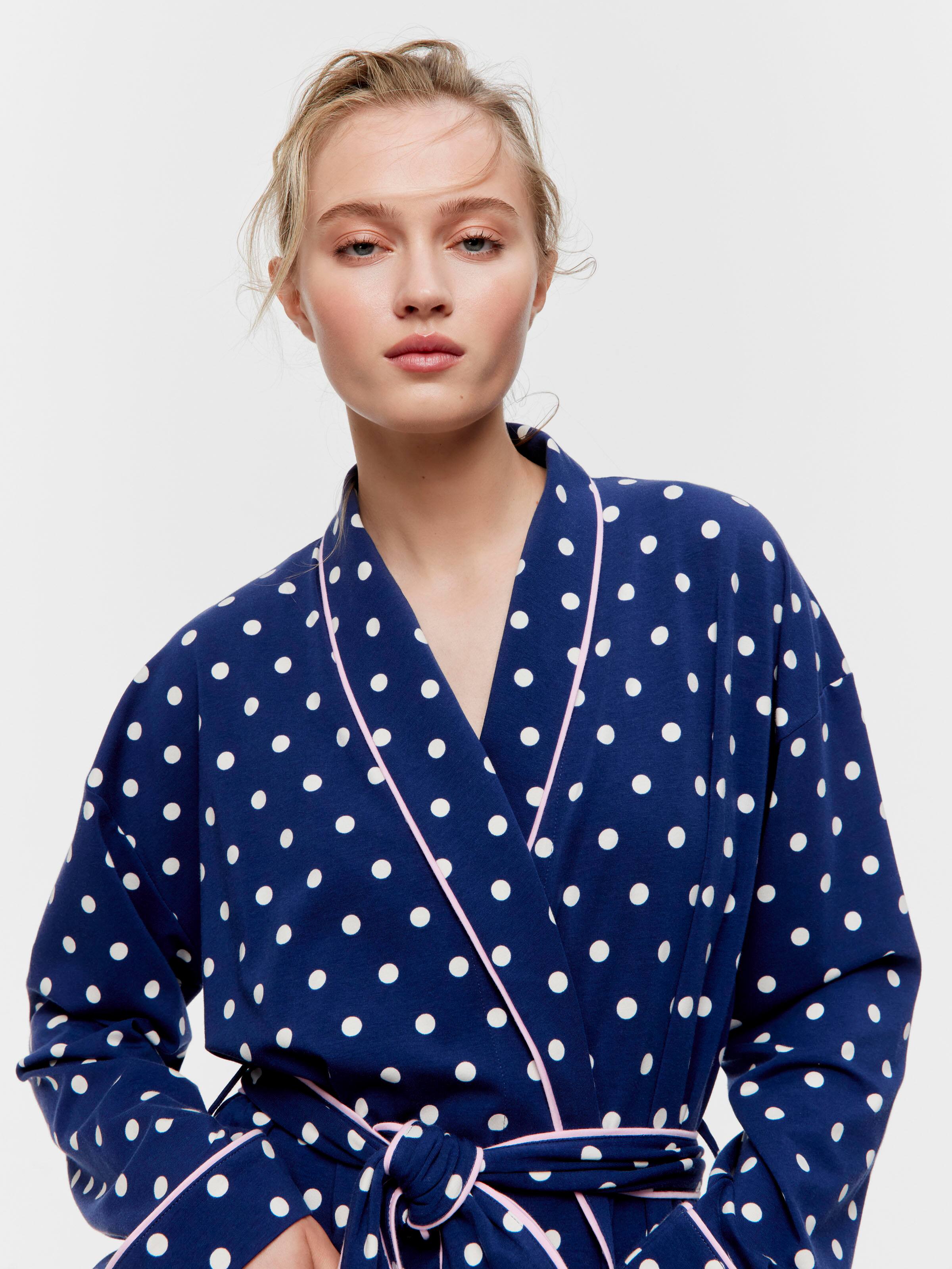 Navy Spots Shawl Dressing Gown