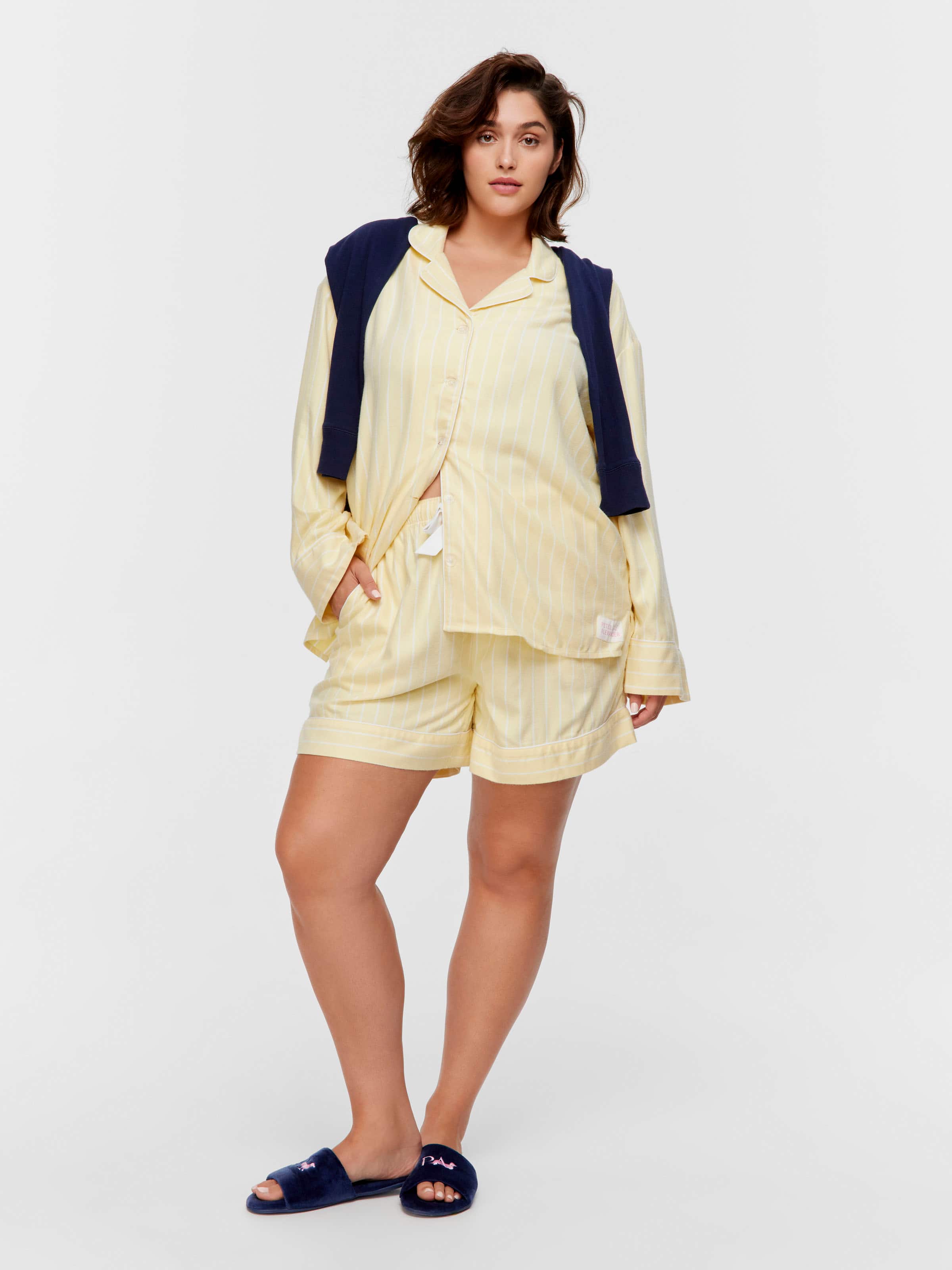 P.A. Plus Yellow Stripe Viscose Flannelette Mid Short