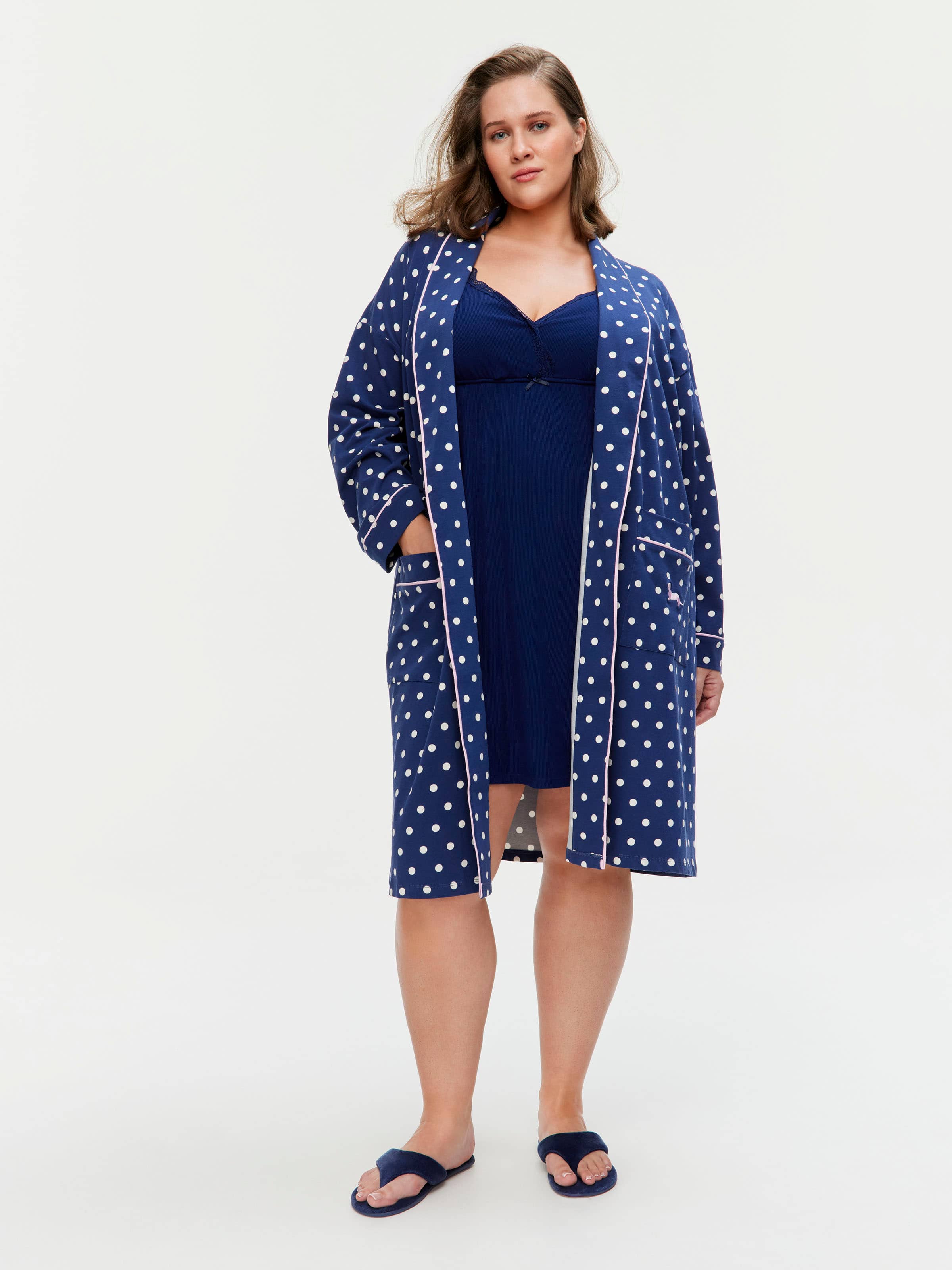 P.A. Plus Navy Spot Dressing Gown