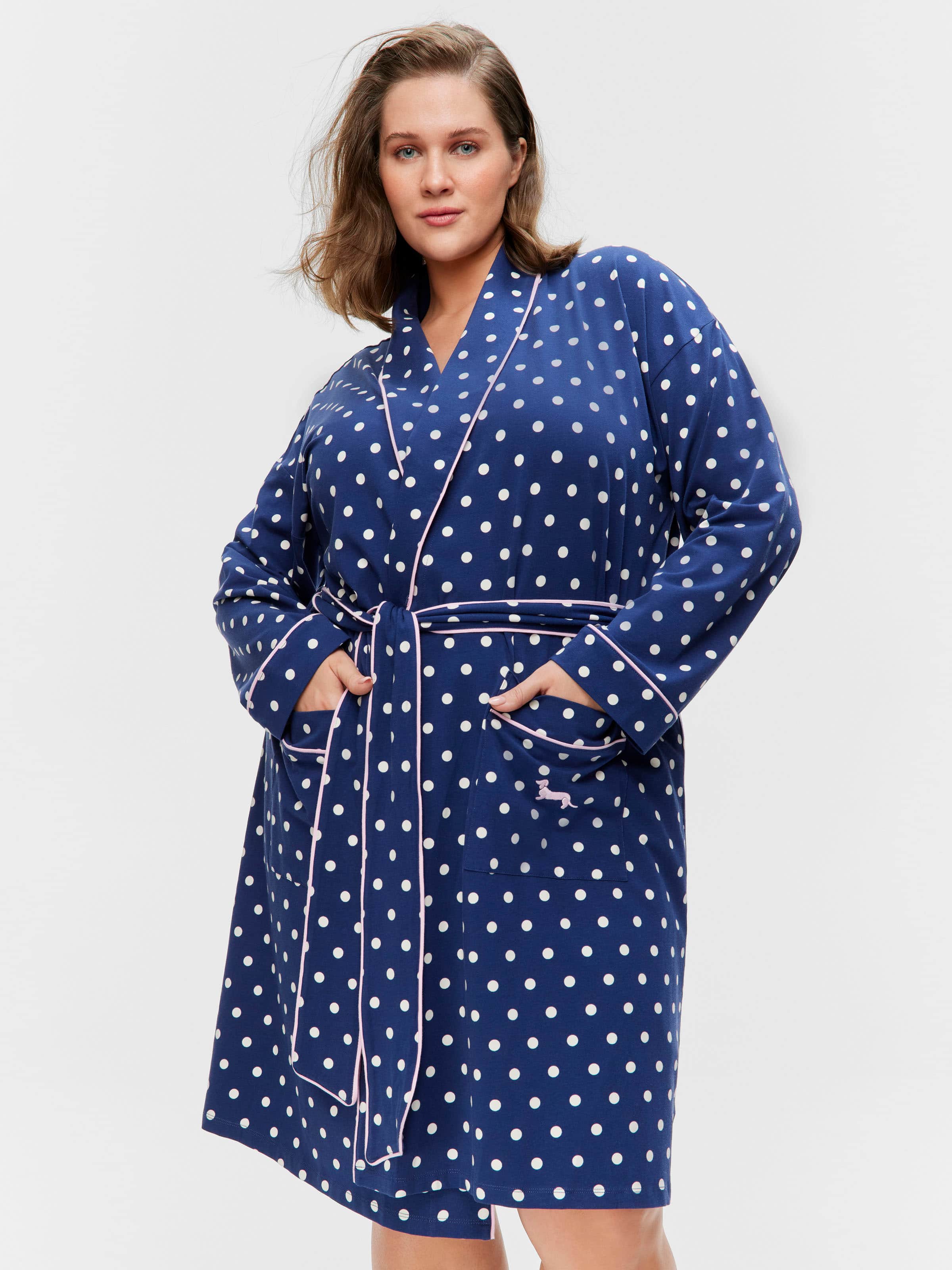 P.A. Plus Navy Spot Dressing Gown