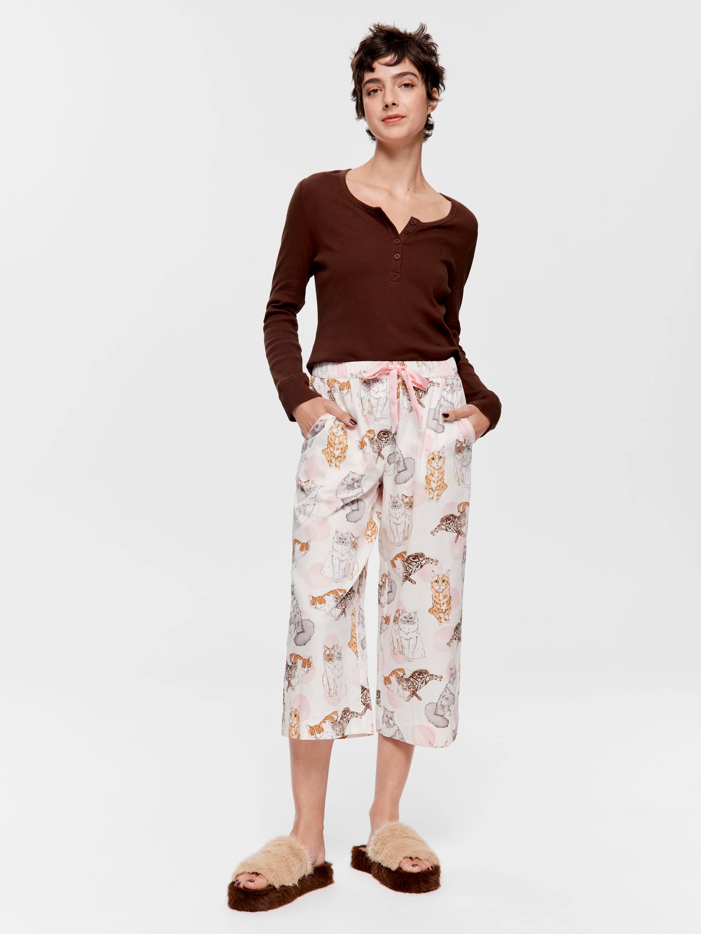Cats 100% Cotton Cropped Fashion Pj Bottom