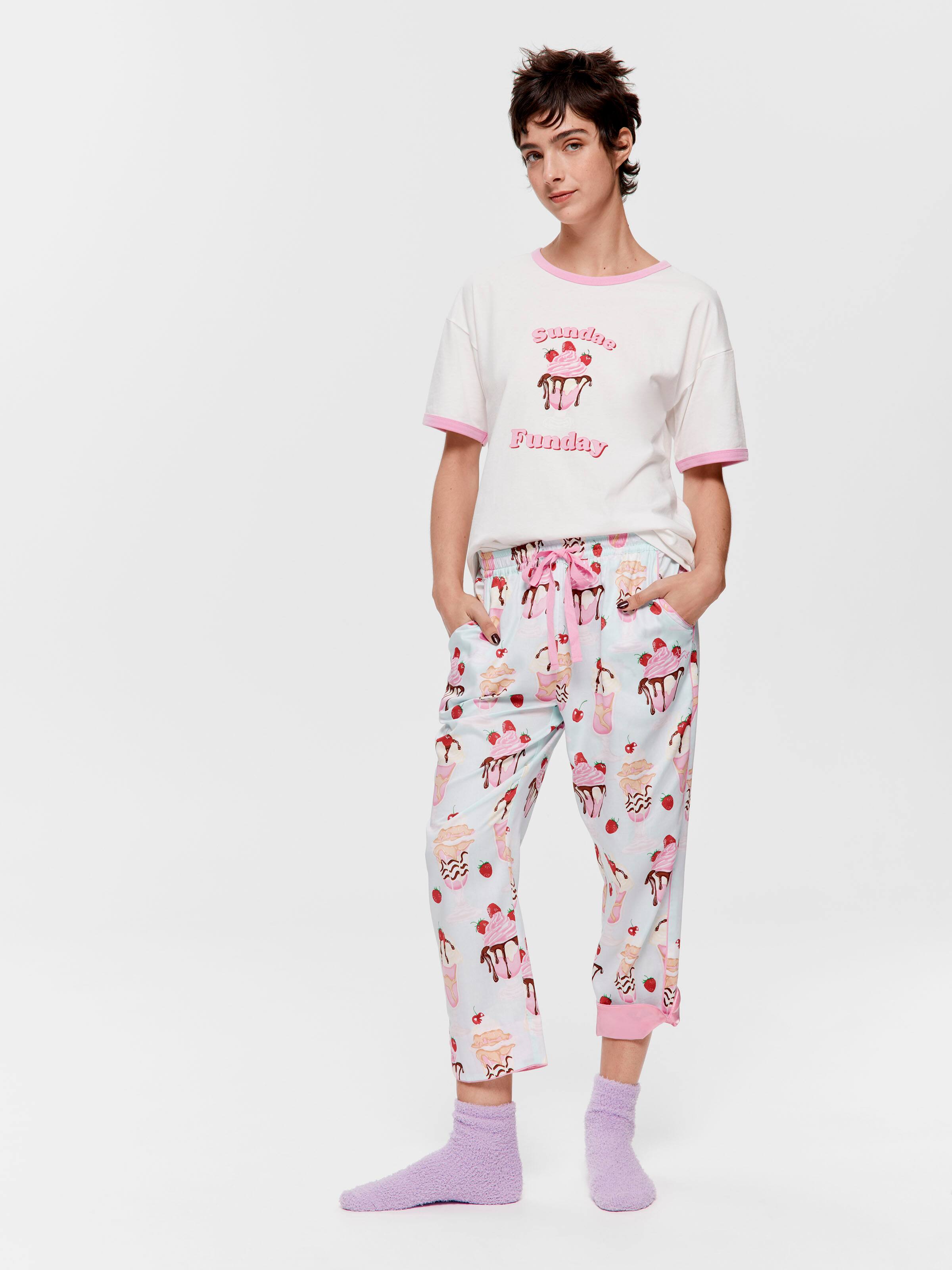 Ice Cream Sundae 100% Cotton 3/4 Roll Up Pj Bottom