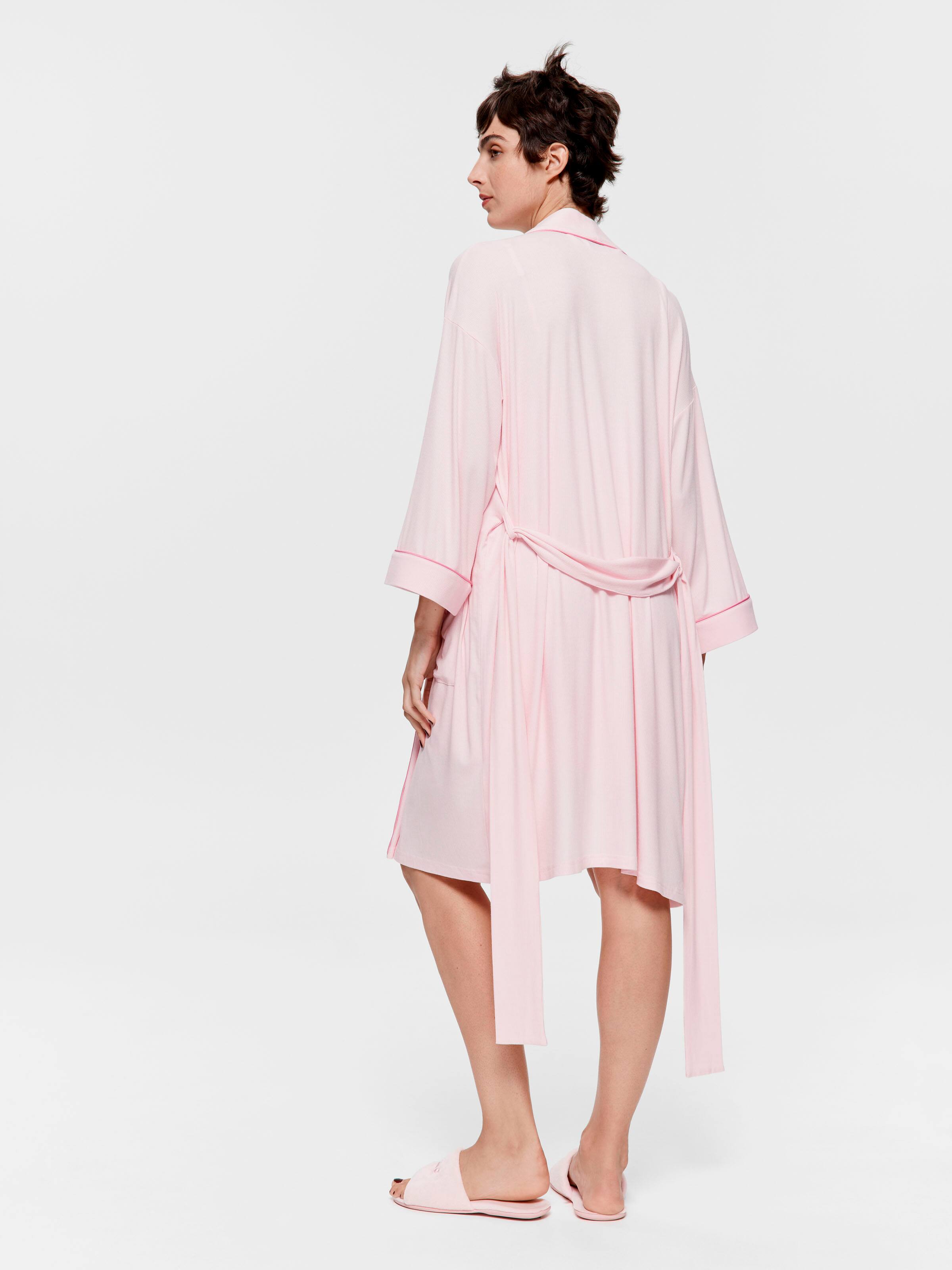 Pink Bow Rib Knit Robe