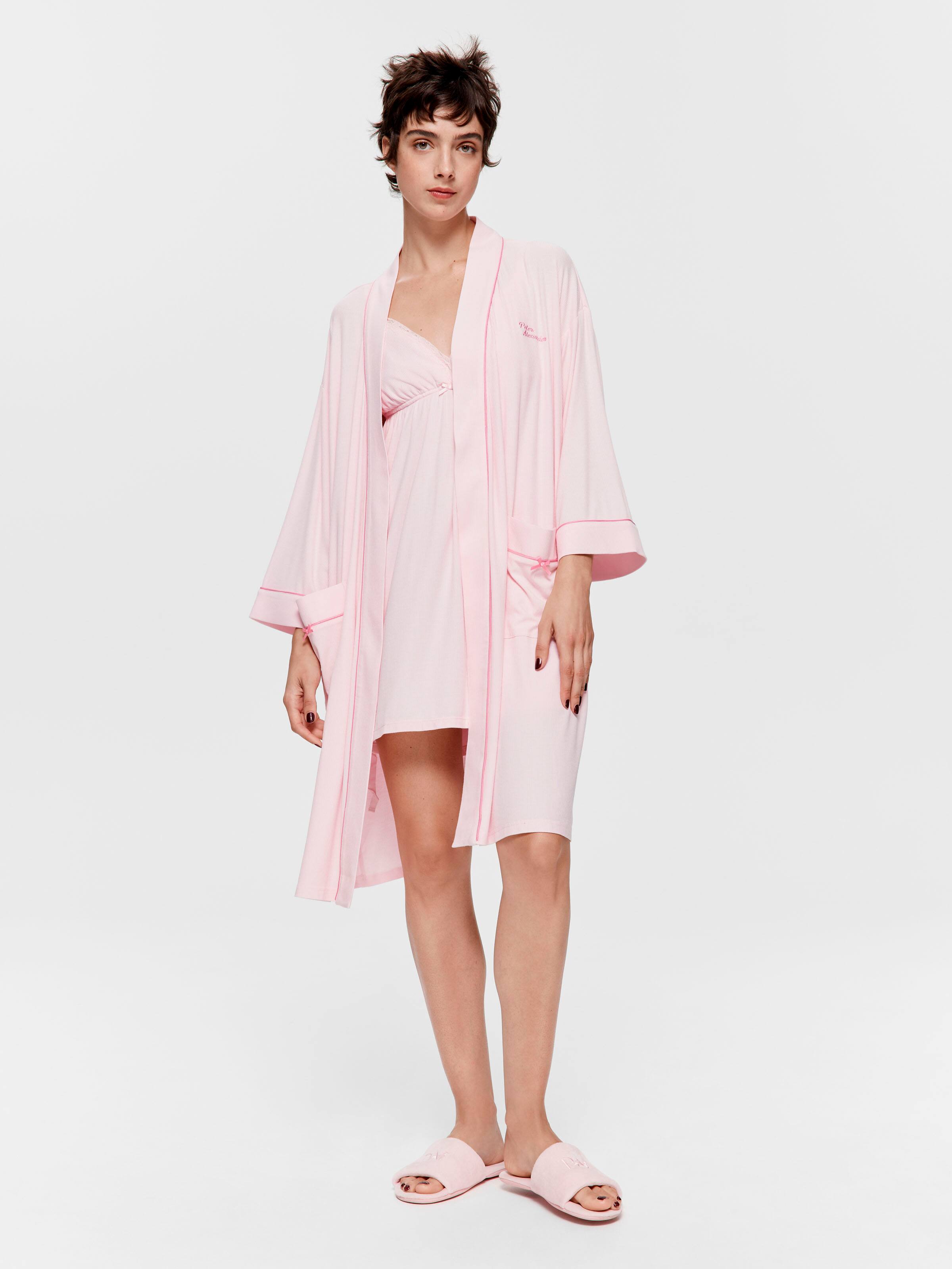 Pink Bow Rib Knit Robe