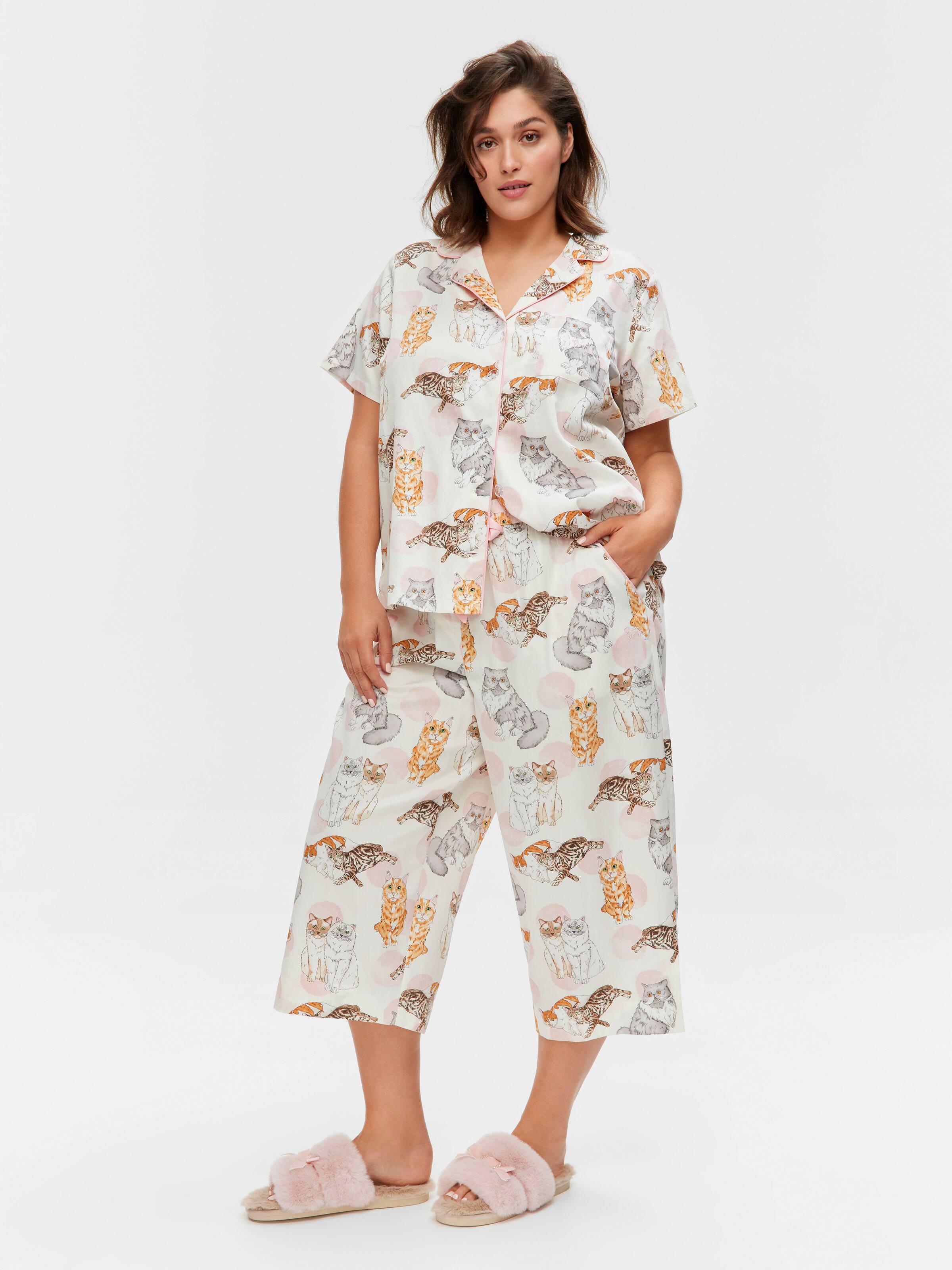 P.A. Plus Cats 100% Cotton Cropped Fashion Pj Bottom