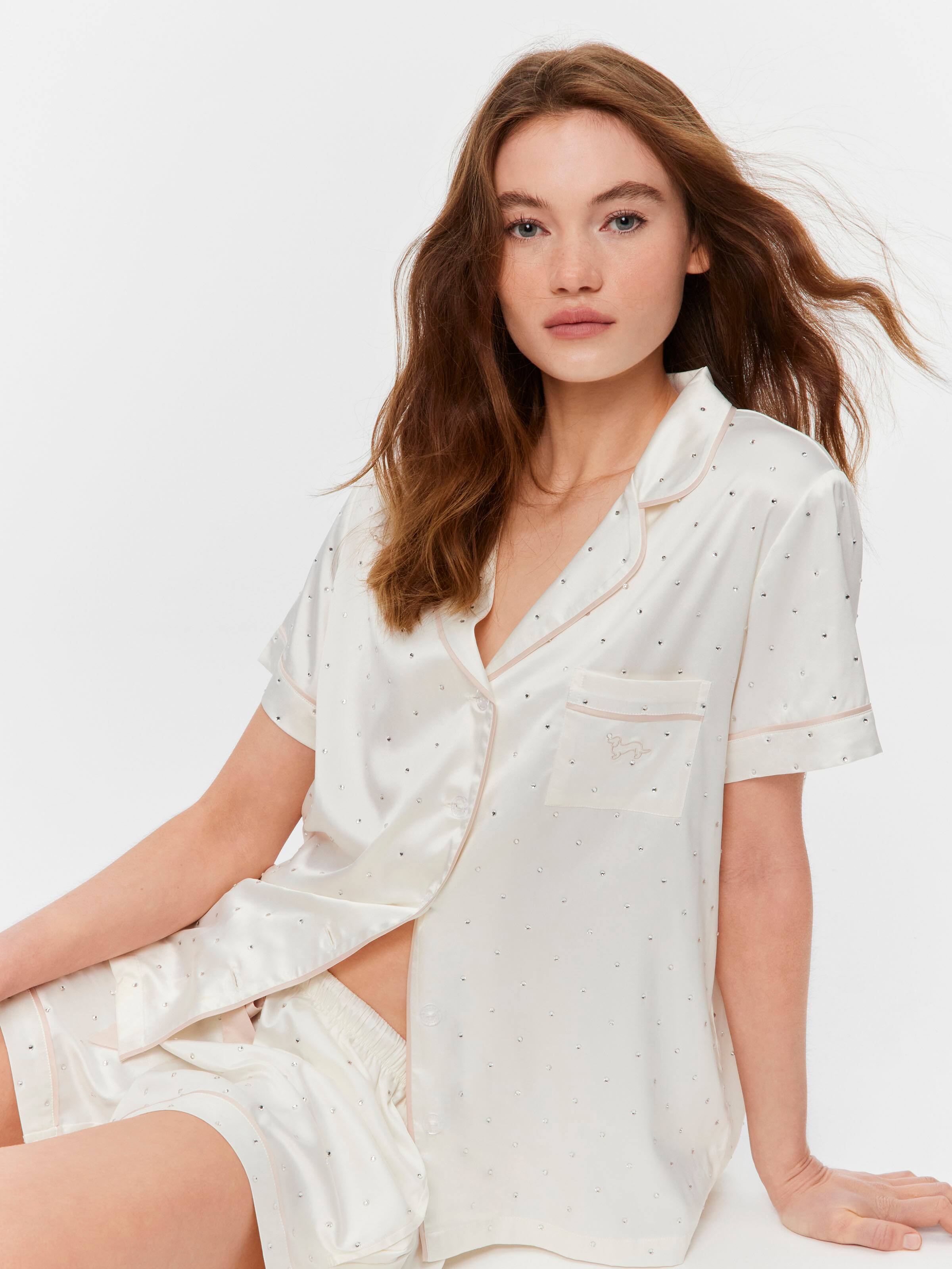 Rhinestone Chic Satin Shortie Pj Set