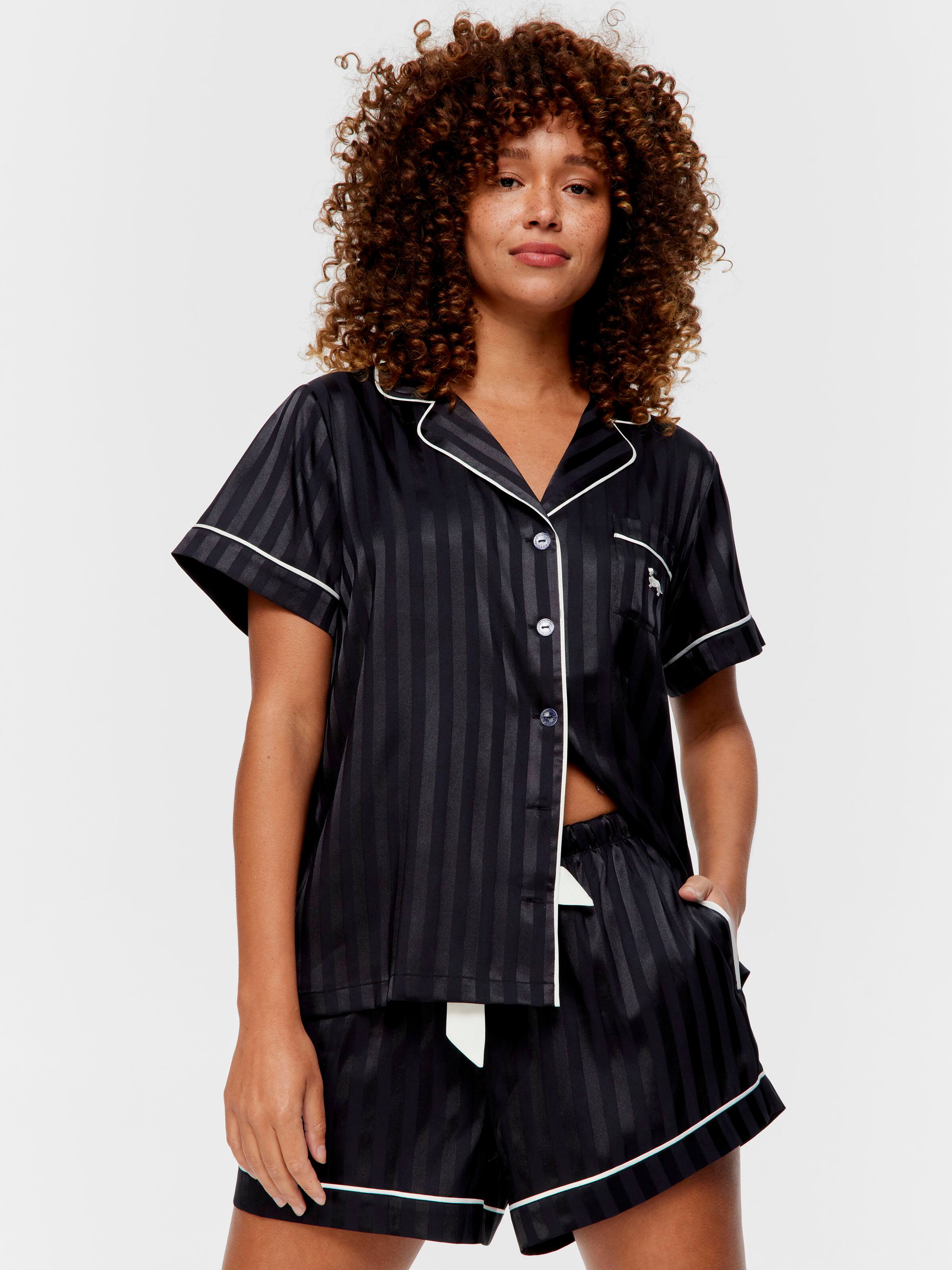 Black Stripe Chic Satin Shortie Pj Set