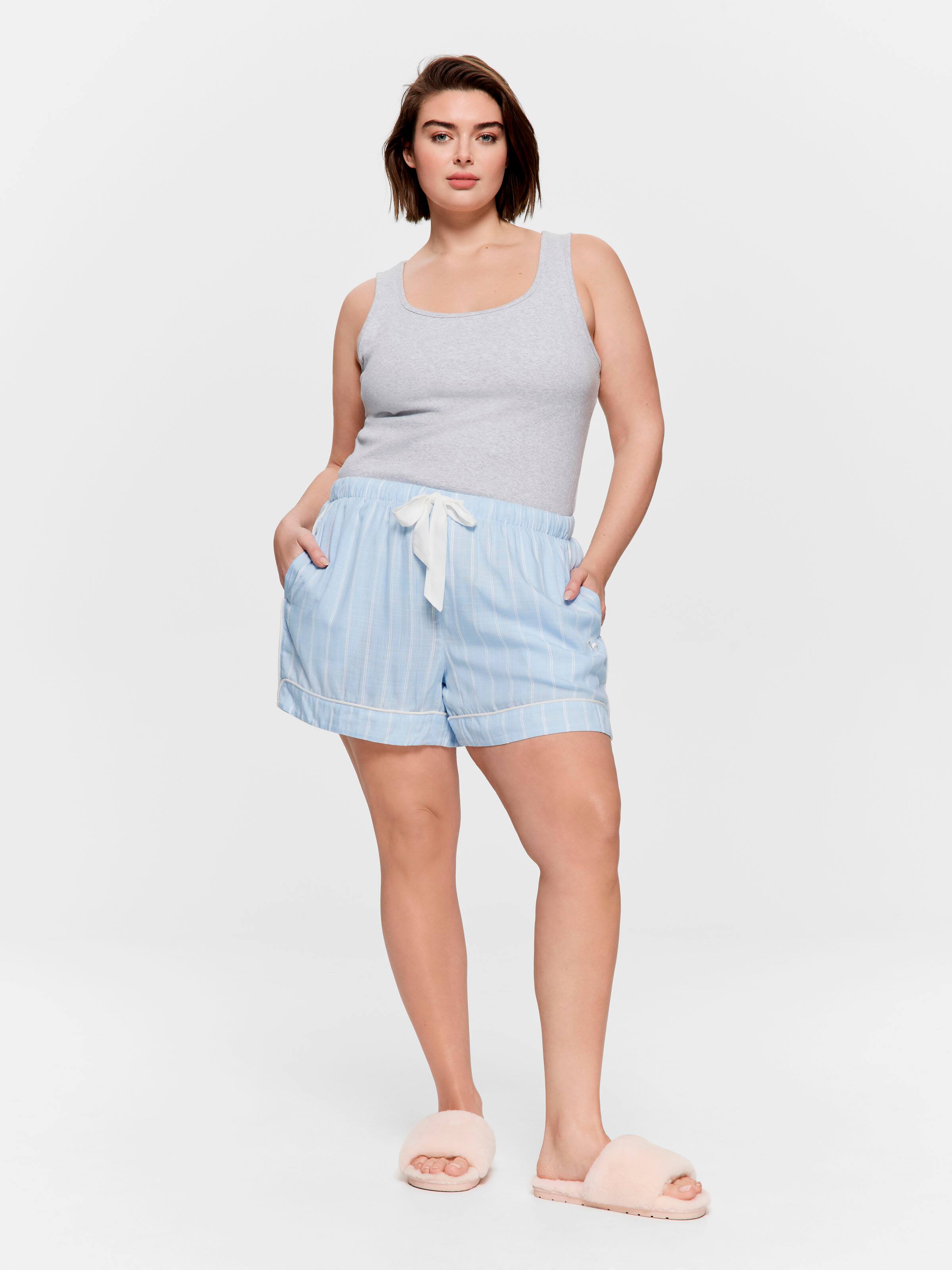 P.A. Plus Light Blue Stripe 100% Textured Viscose Mid Short