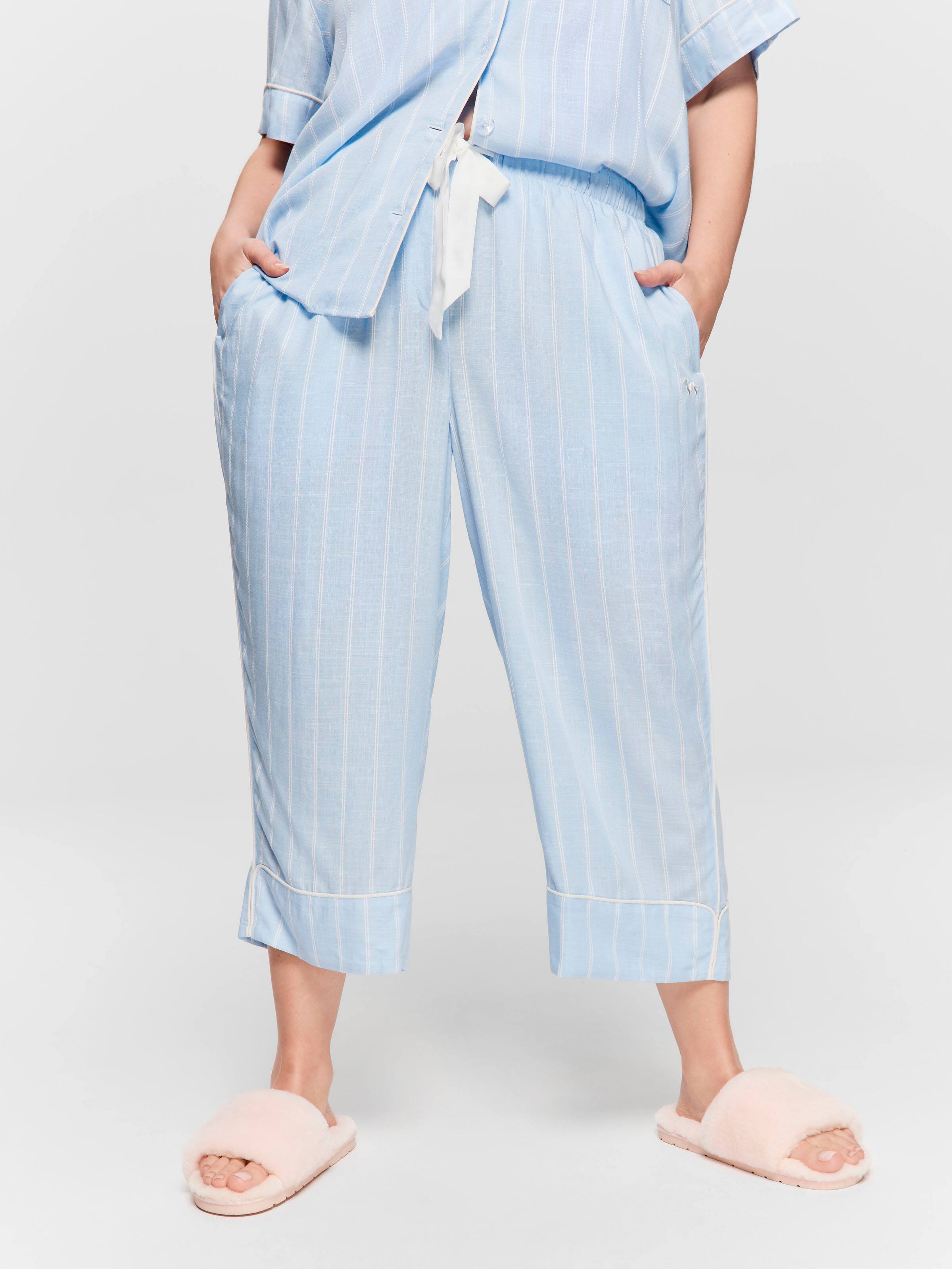 P.A. Plus Light Blue Stripe 100% Textured Viscose 3/4 Pj Bottom