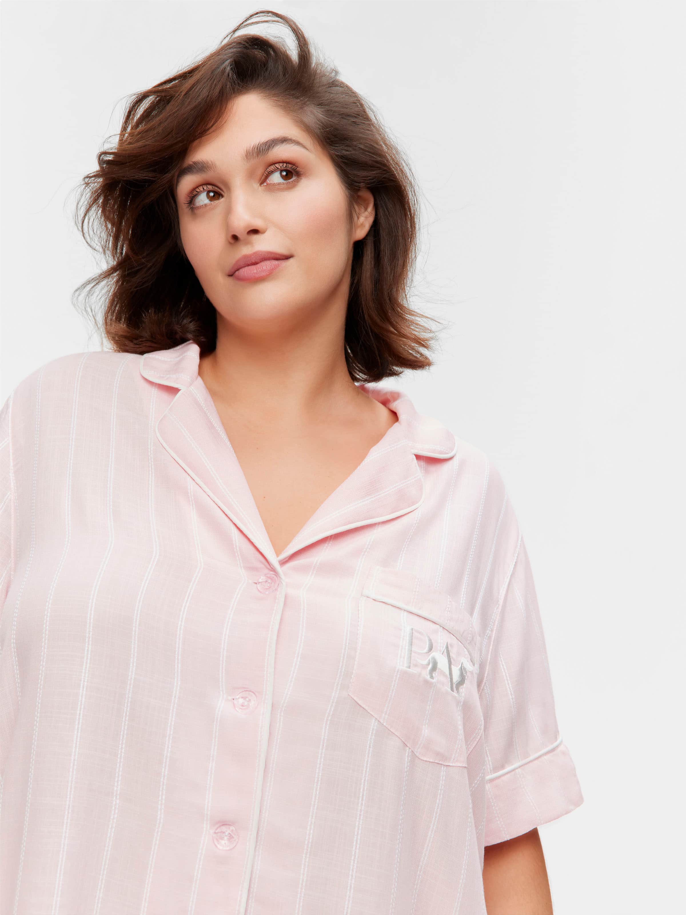 P.A. Plus Light Pink Stripe 100% Textured Viscose Short Sleeve Shirt