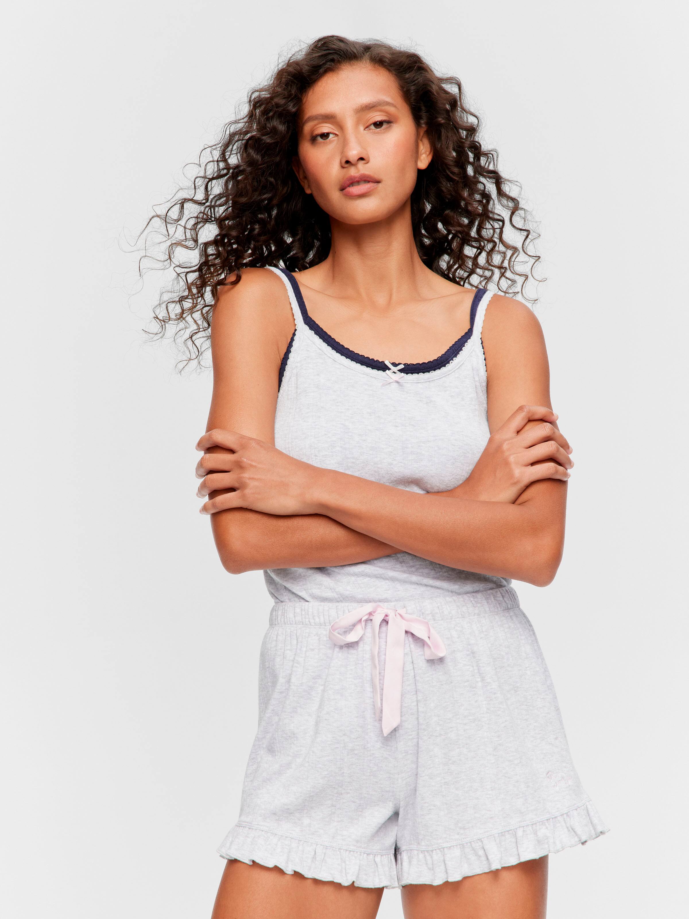 Light Grey Pointelle Mini Flutter Short