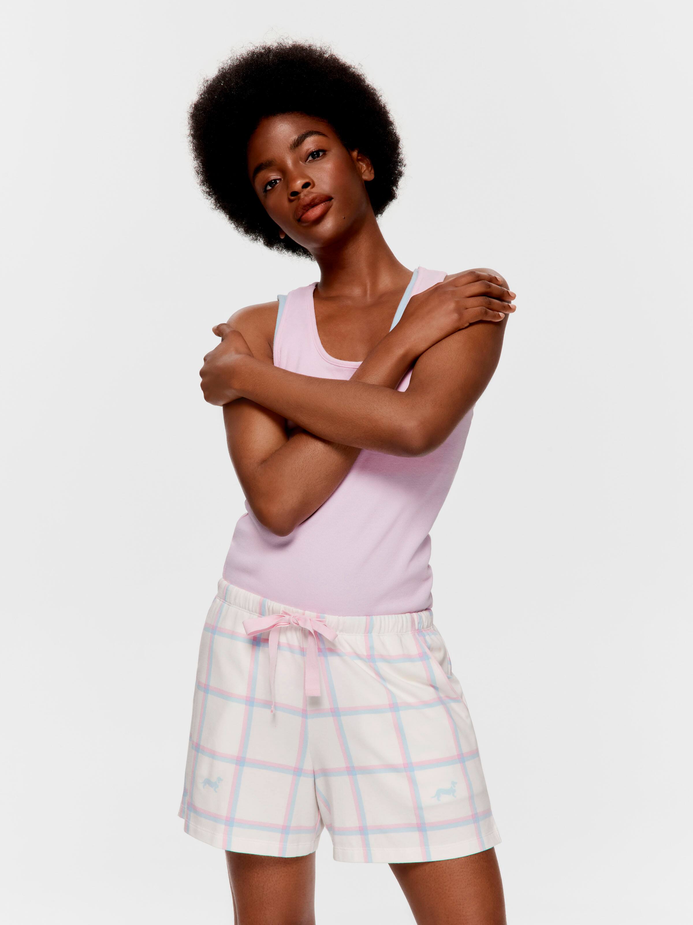 Cream Windowpane Pj Short