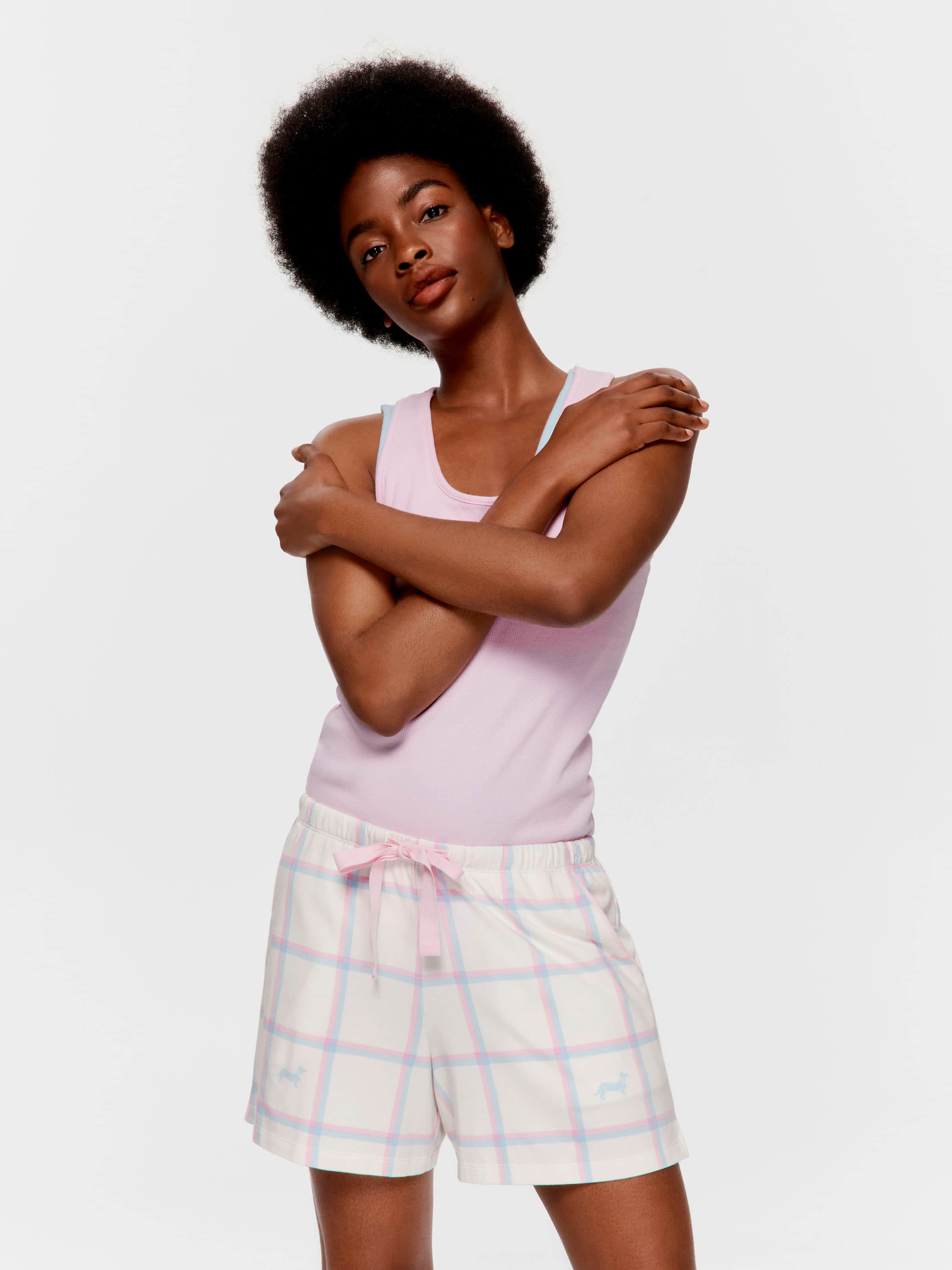 Cream Windowpane Pj Short