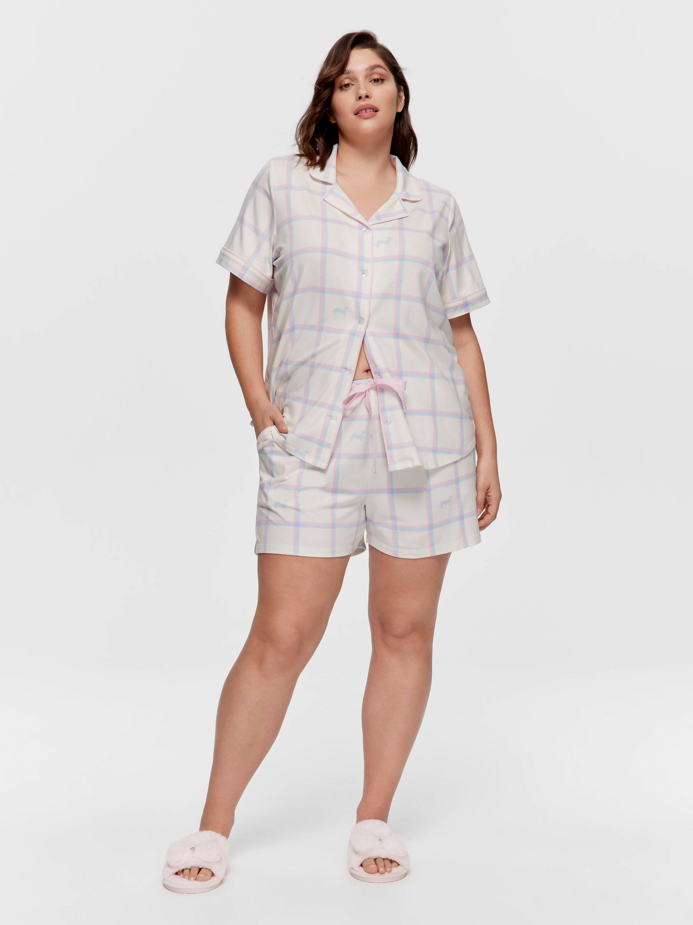 P.A. Plus Cream Windowpane Pj Short