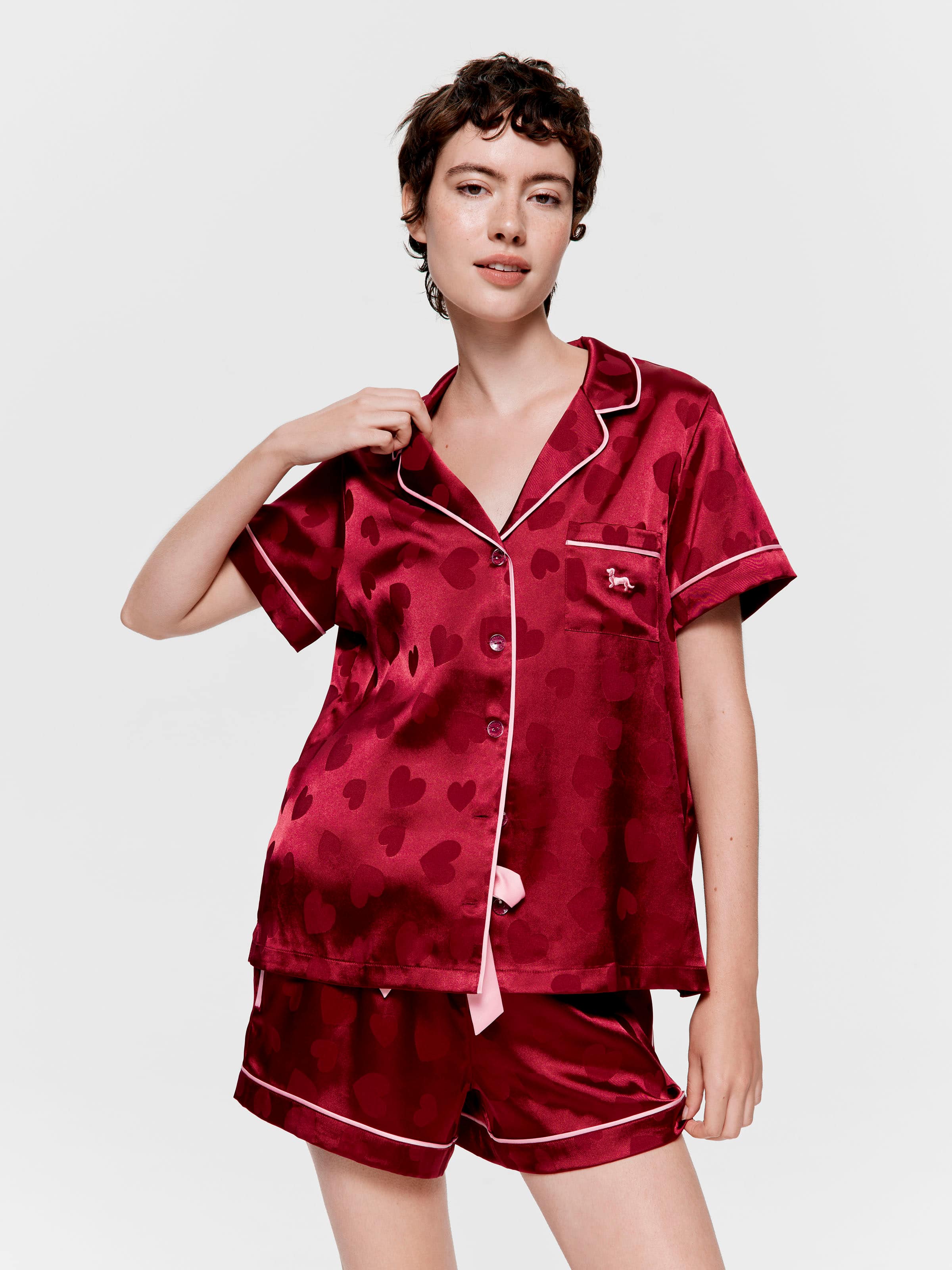 Merlot Heart Satin Shortie Pj Set