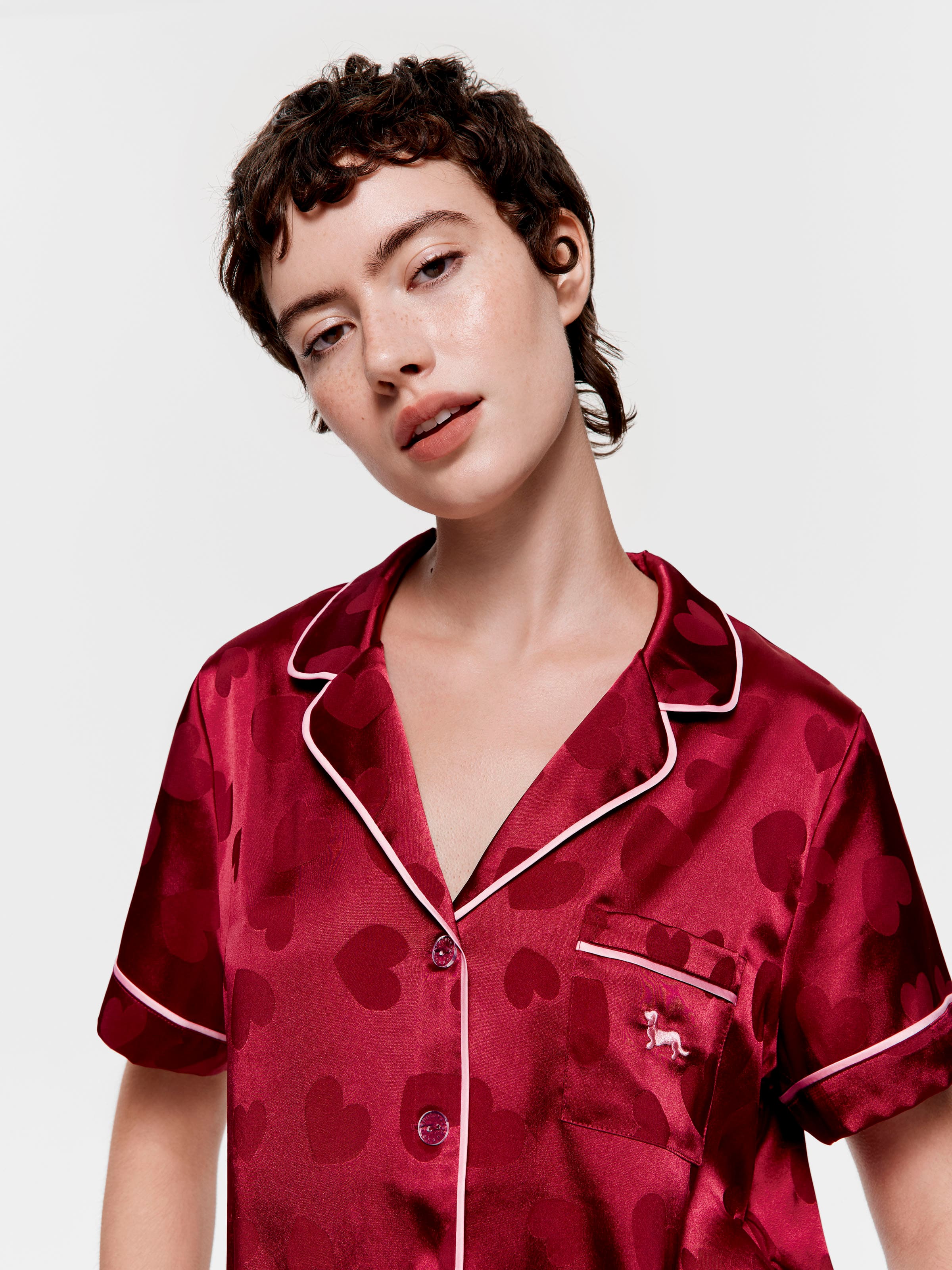 Merlot Heart Satin Shortie Pj Set