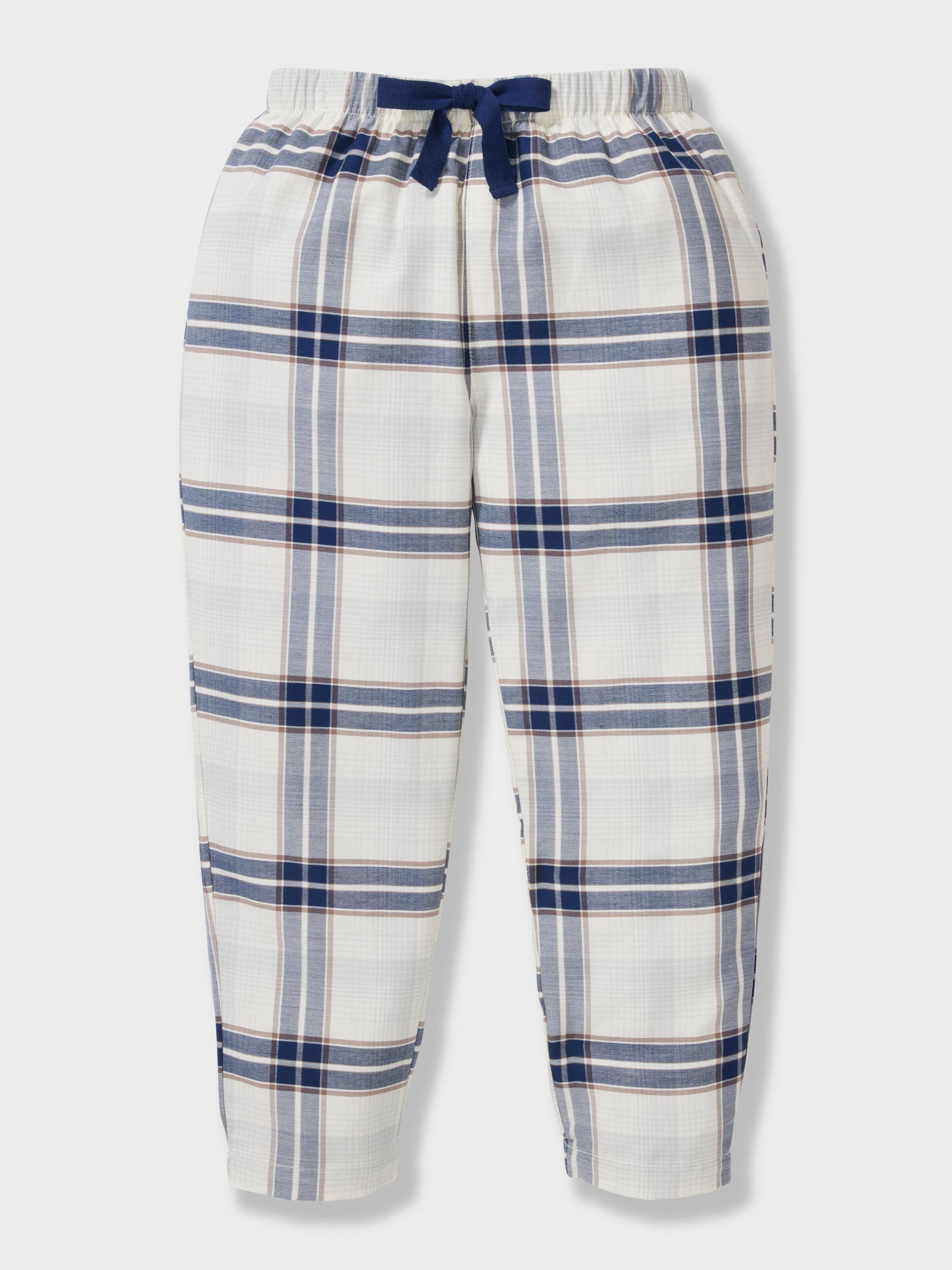 Boys 100% Cotton Cream Check Long Pj Set