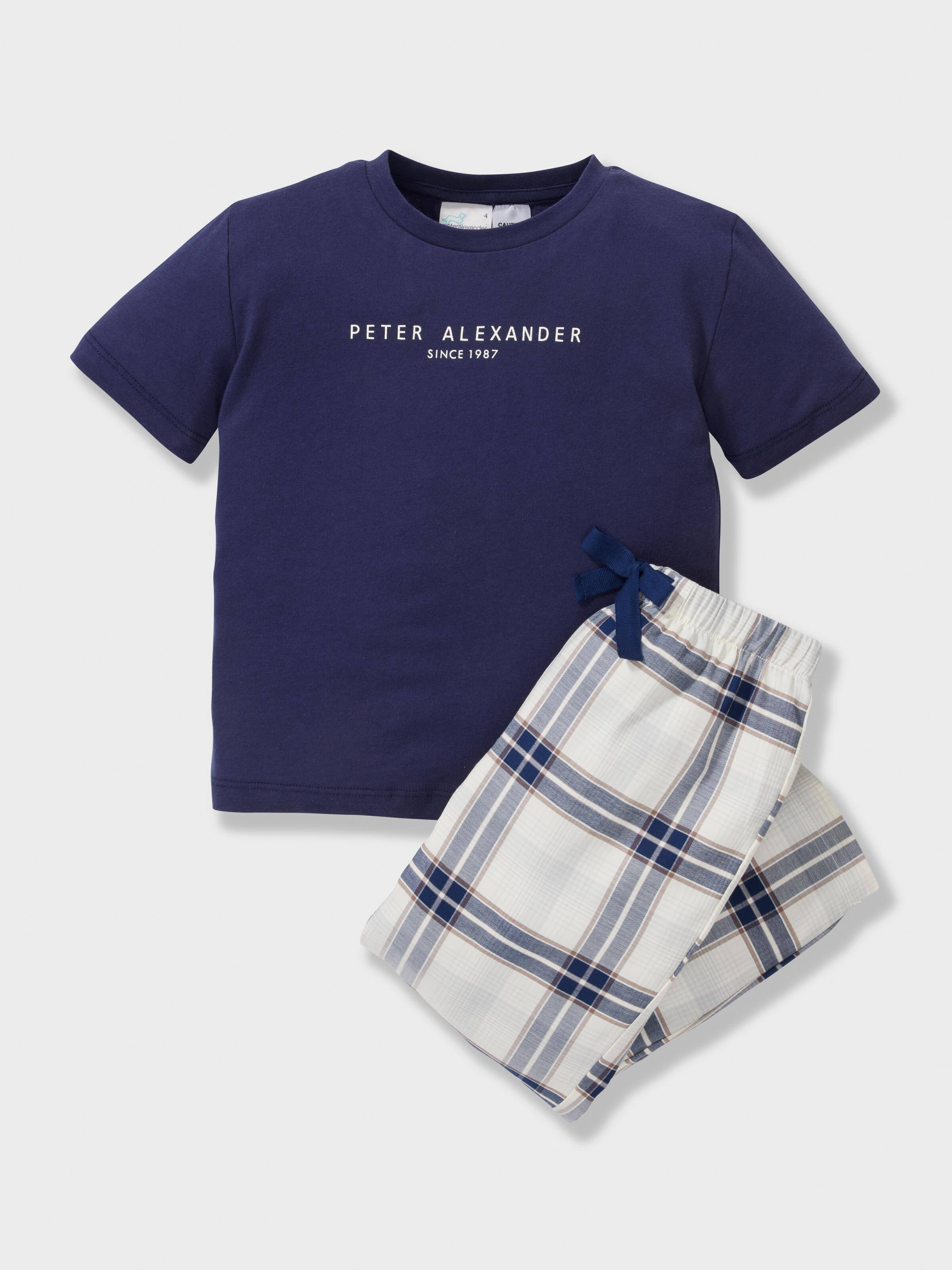 Boys 100% Cotton Cream Check Long Pj Set