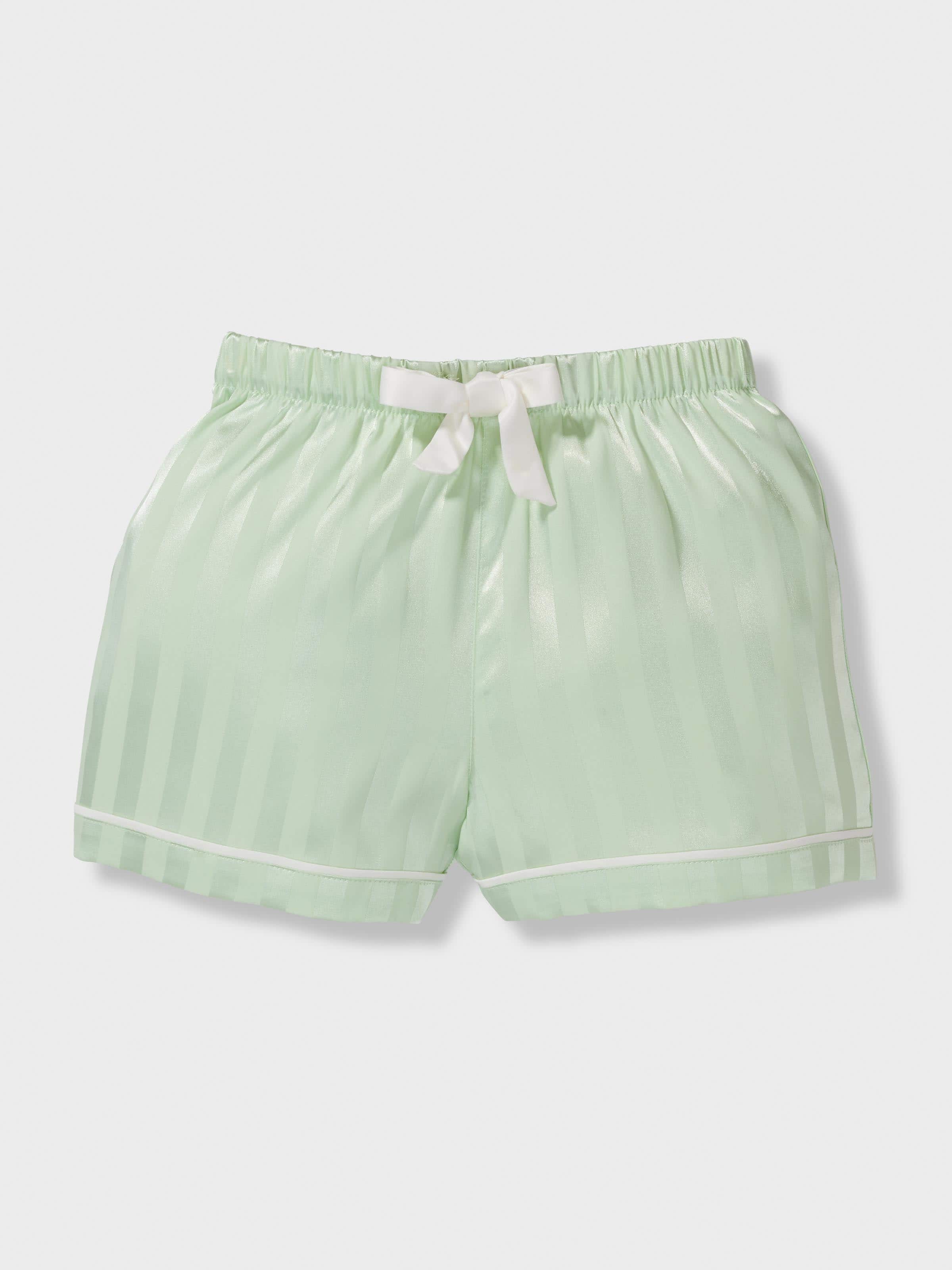 Girls Pistachio Satin Classic Shortie Pj Set