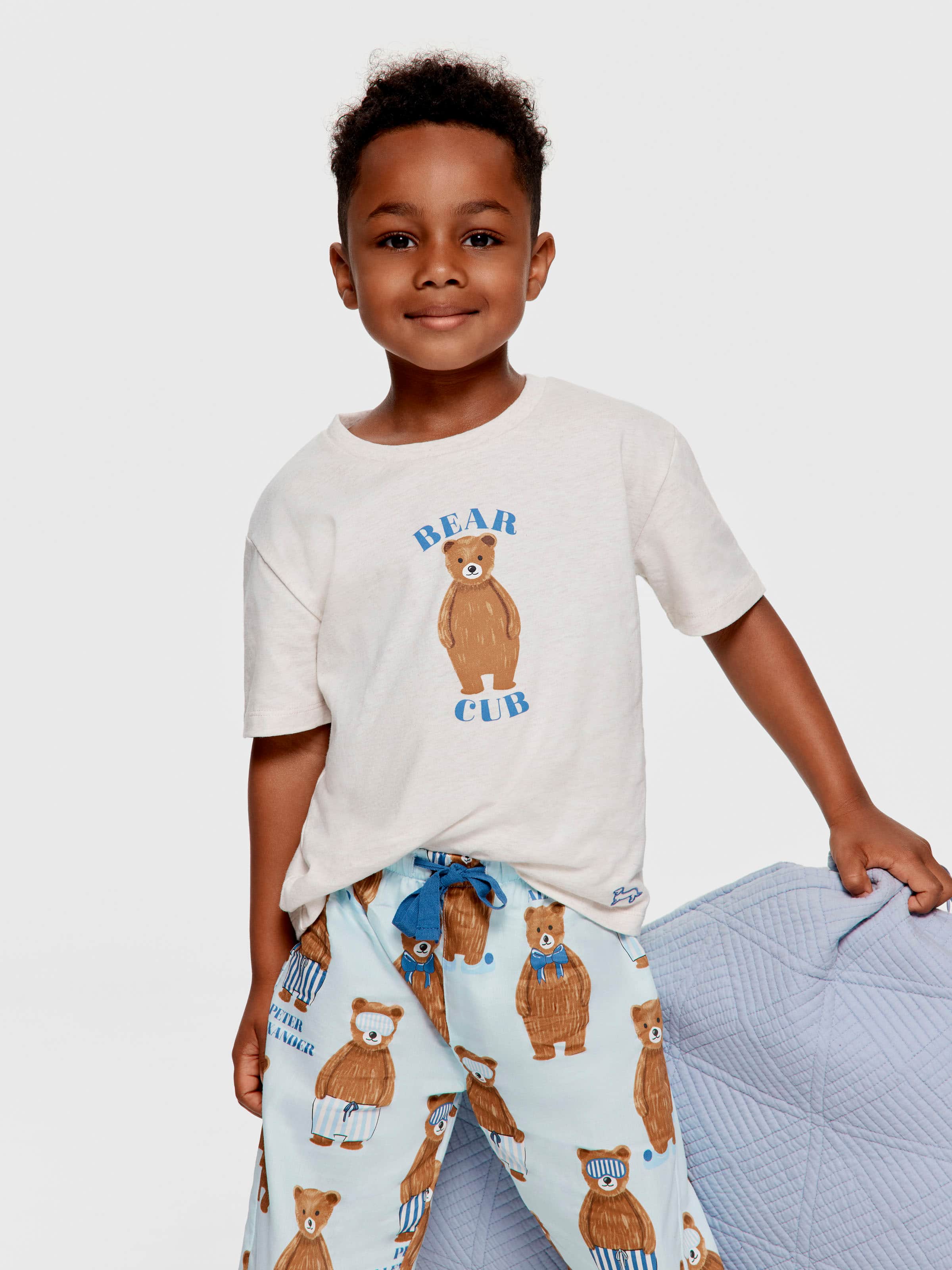 Jnr Boys Bear Cub 100% Cotton Long Pj Set